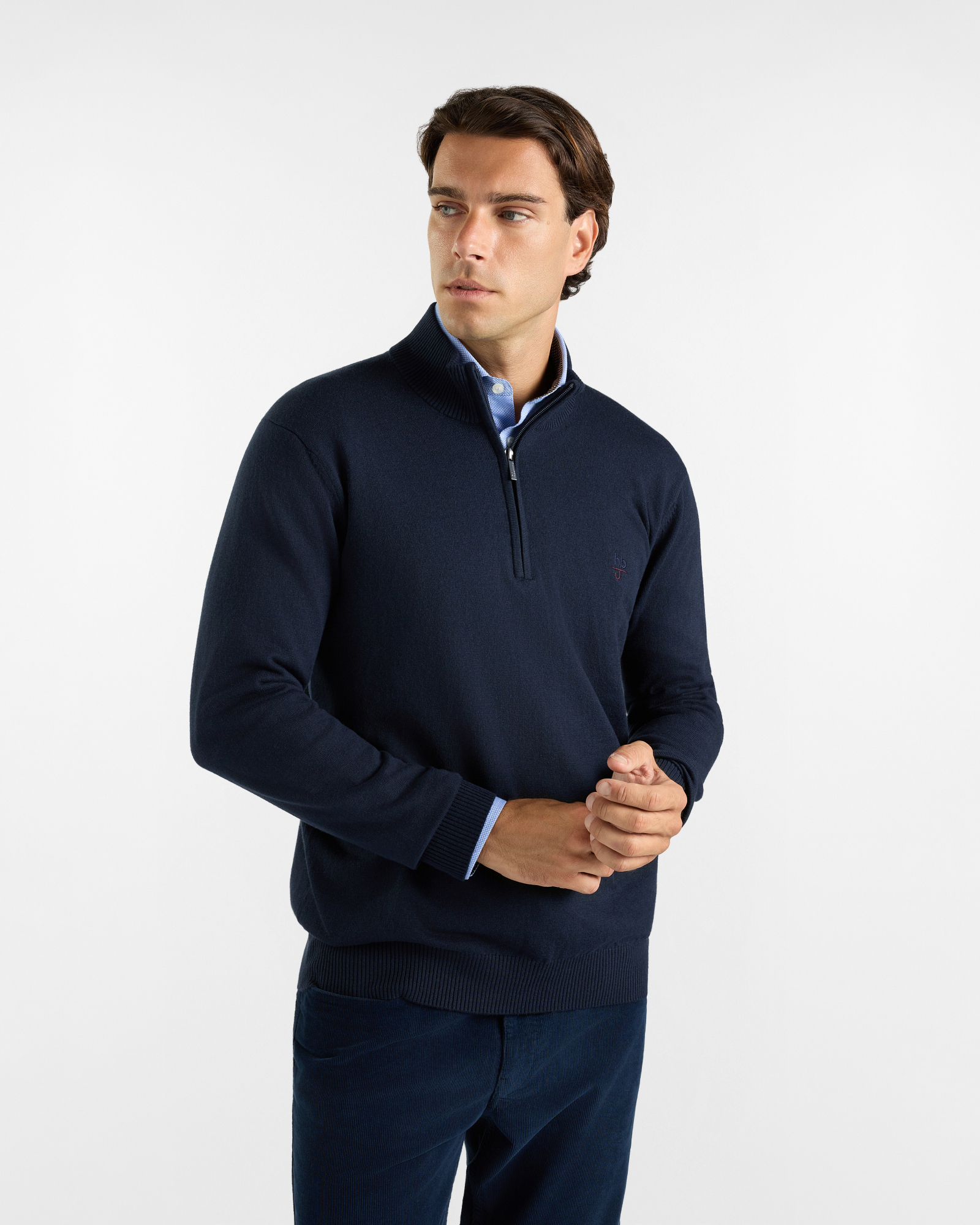 Maglia HBJ Uomo Half-Zip in Misto Lana e Cashmere Blu Scuro