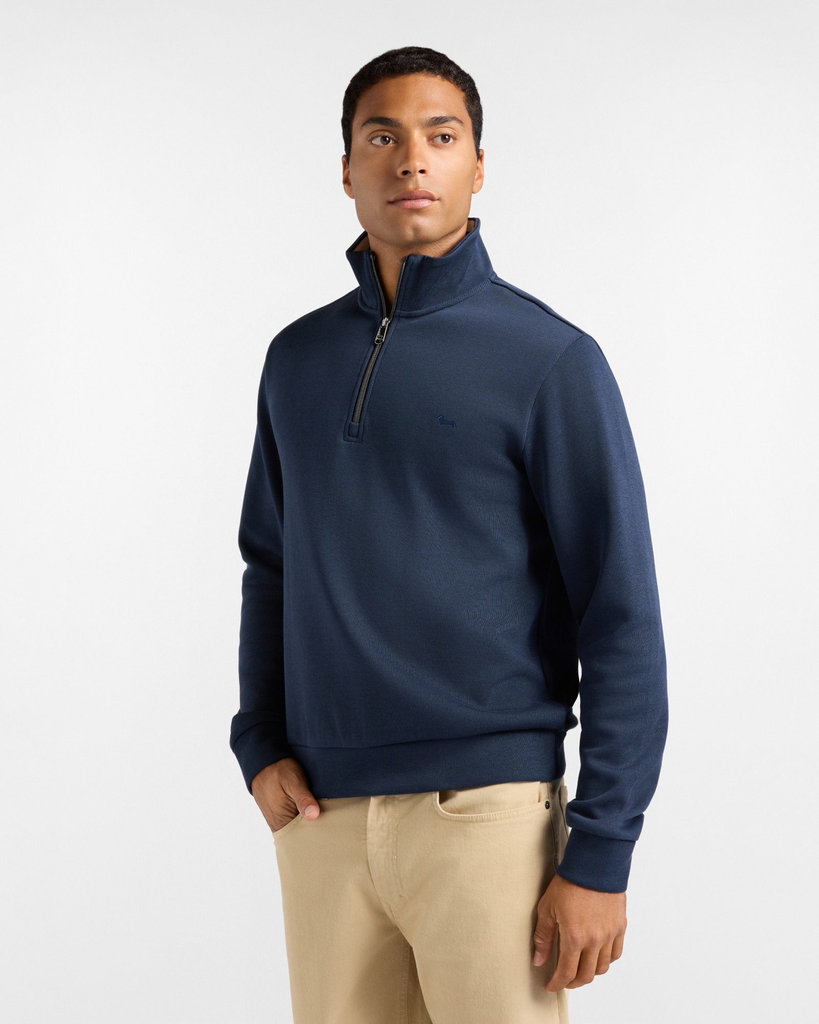Felpa Uomo half zip in cannetta di cotone blu
