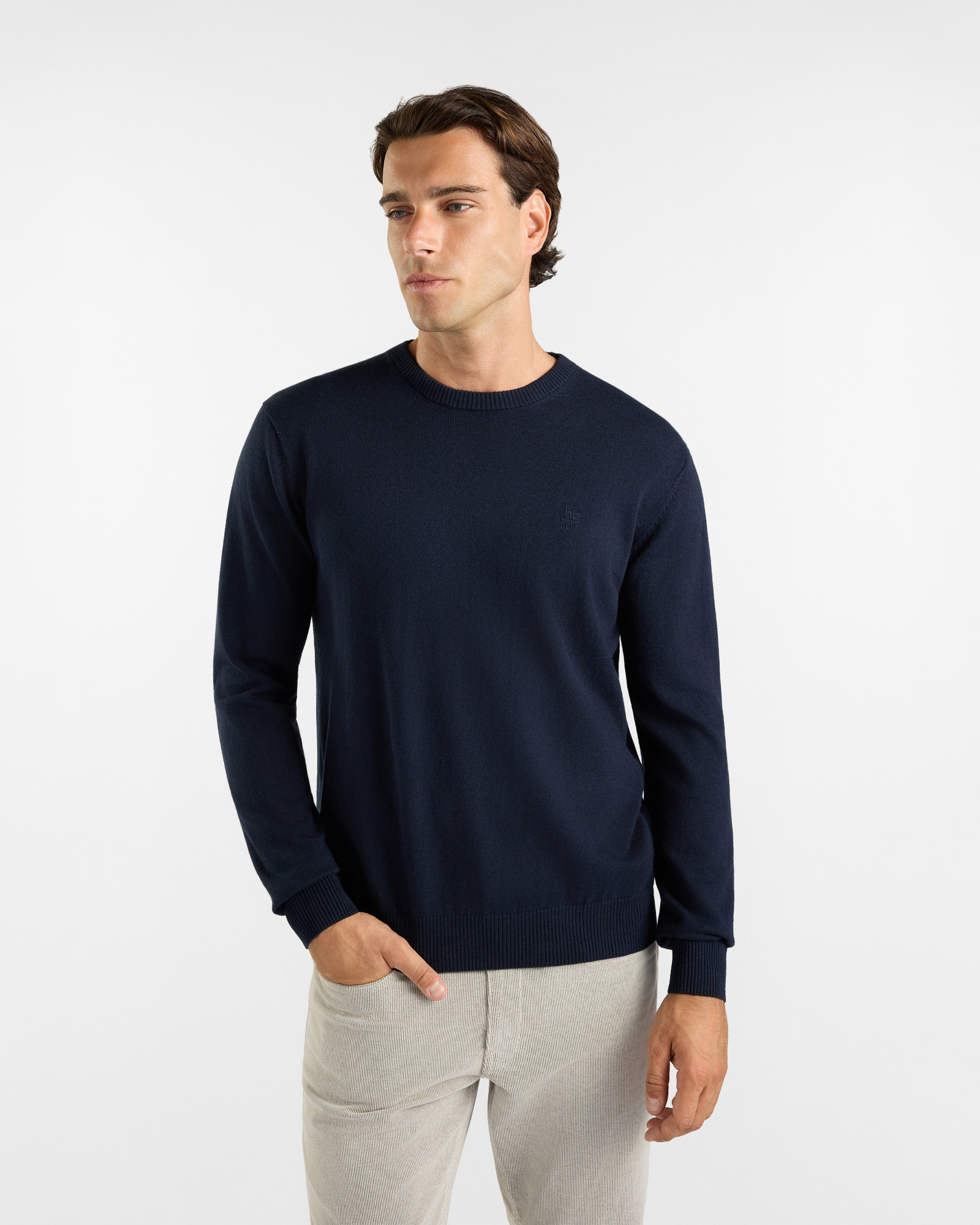 Maglia Girocollo HBJ Uomo in Misto Lana e Cashmere Blu Scuro