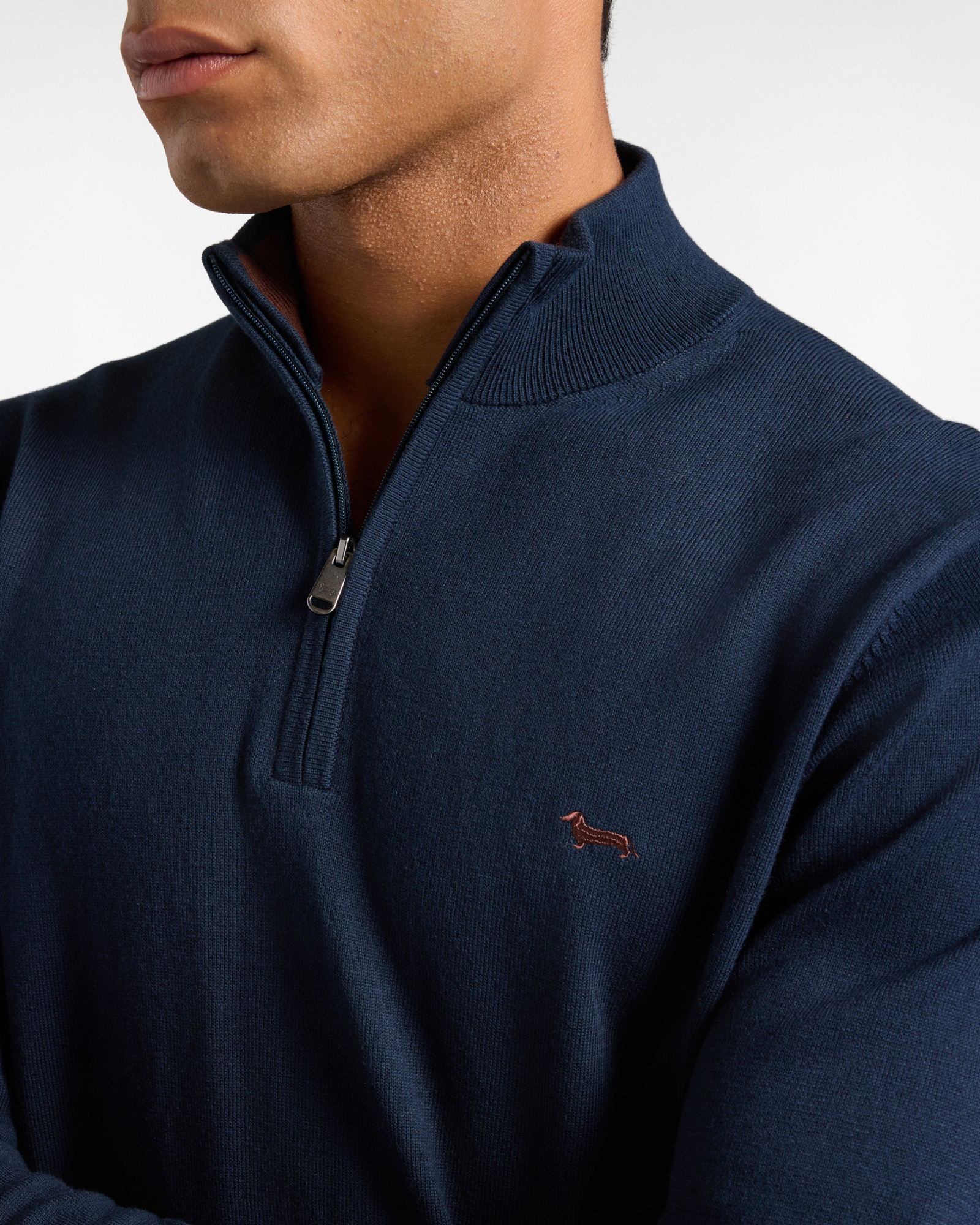 Maglia Uomo con collo alto half zip in misto lana e cotone  Regular Fit, BLU NAVY, large