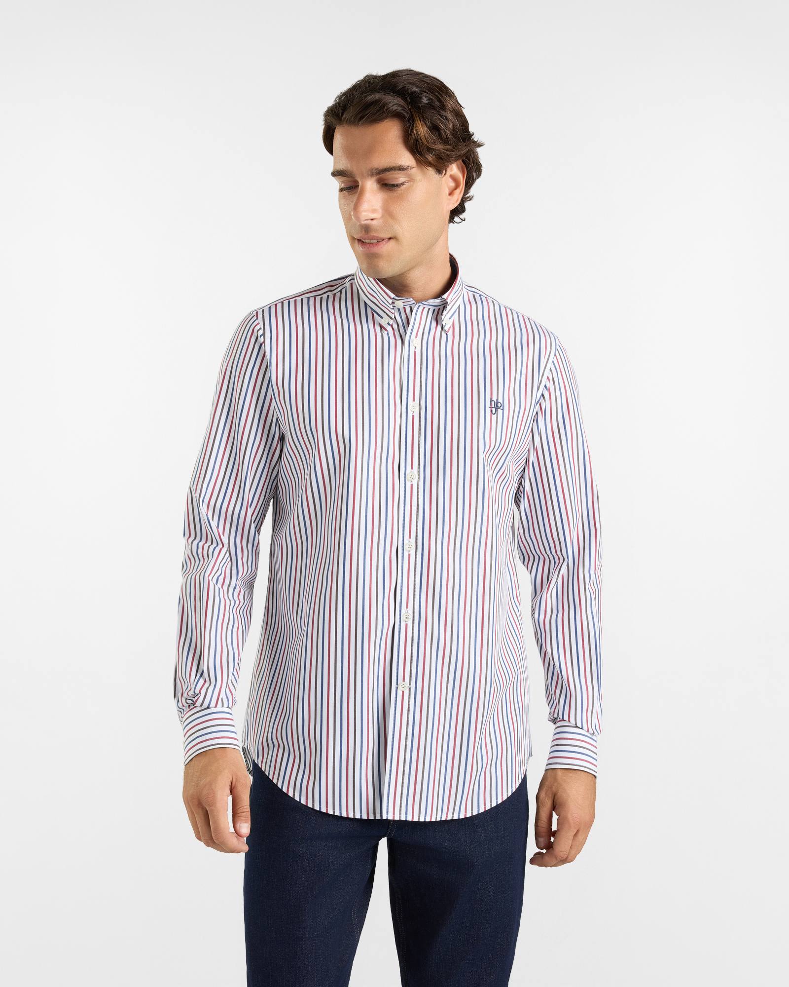 Camicia HBJ Uomoa righe Regular Fit con collo Montecarlo in puro cotone bianco