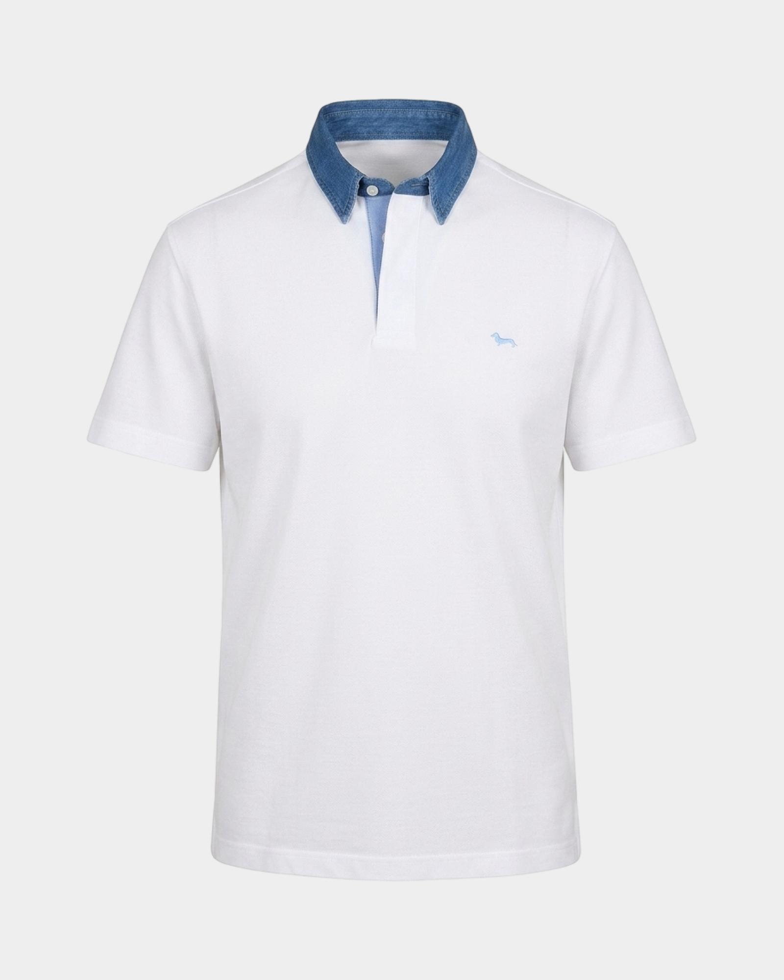 Polo da uomo manica corta in piquet mercerizzato di 100% puro cotone, BIANCO, large