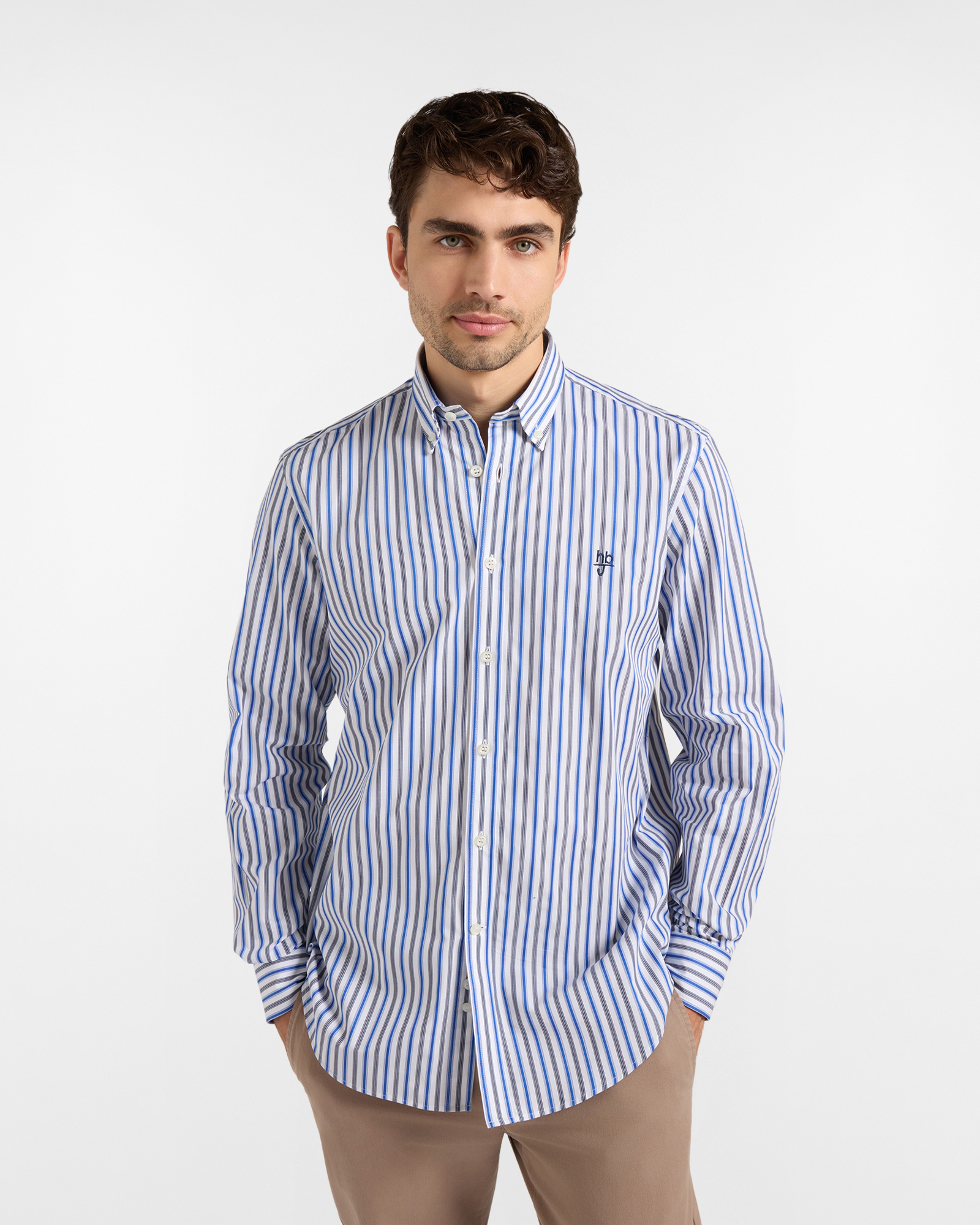 Camicia HBJ Uomo Regular Fit con collo Montecarlo in puro cotone a righe celeste