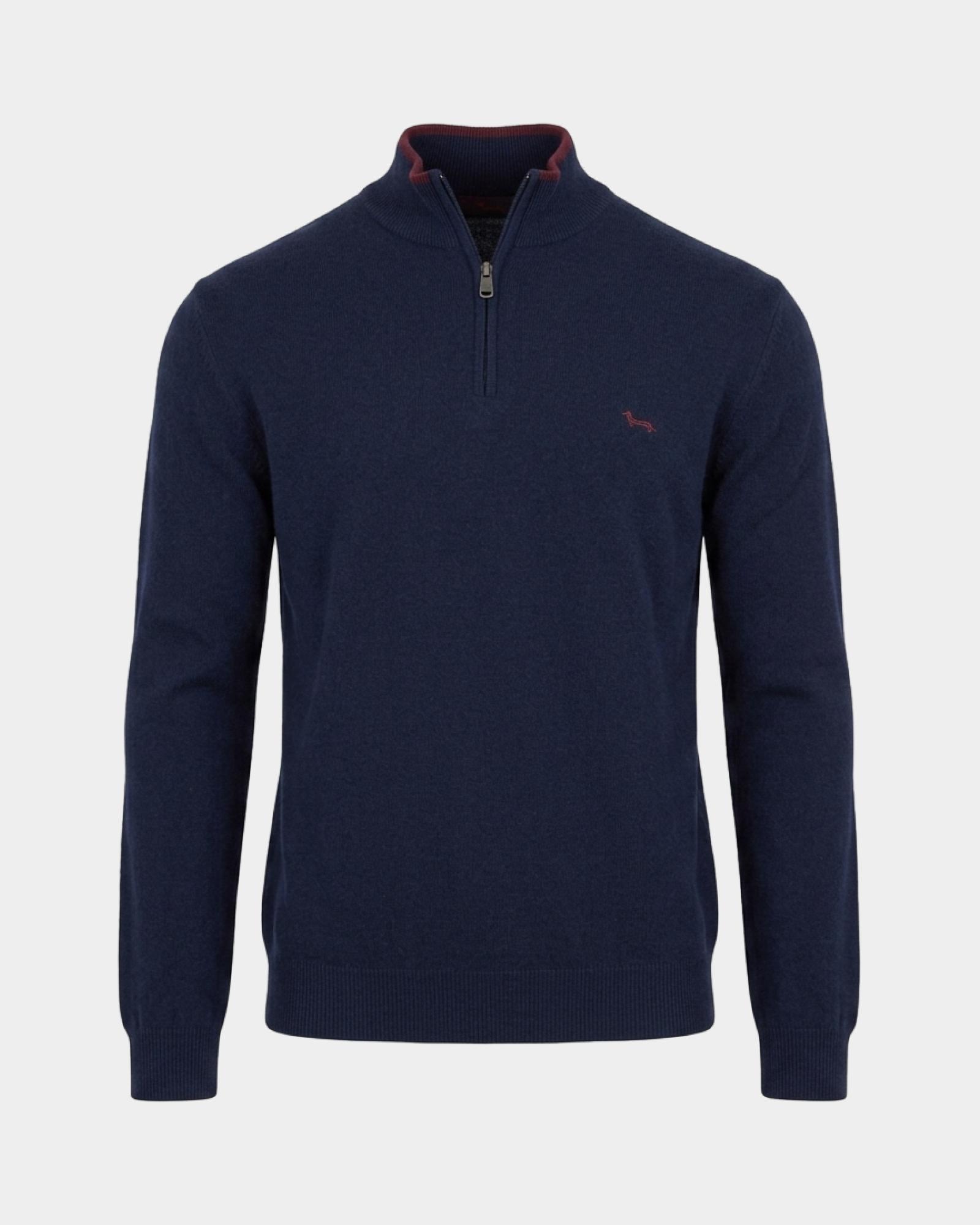 Maglia Uomo con collo alto half zip in misto lana  Regular Fit, BLU NAVY, large