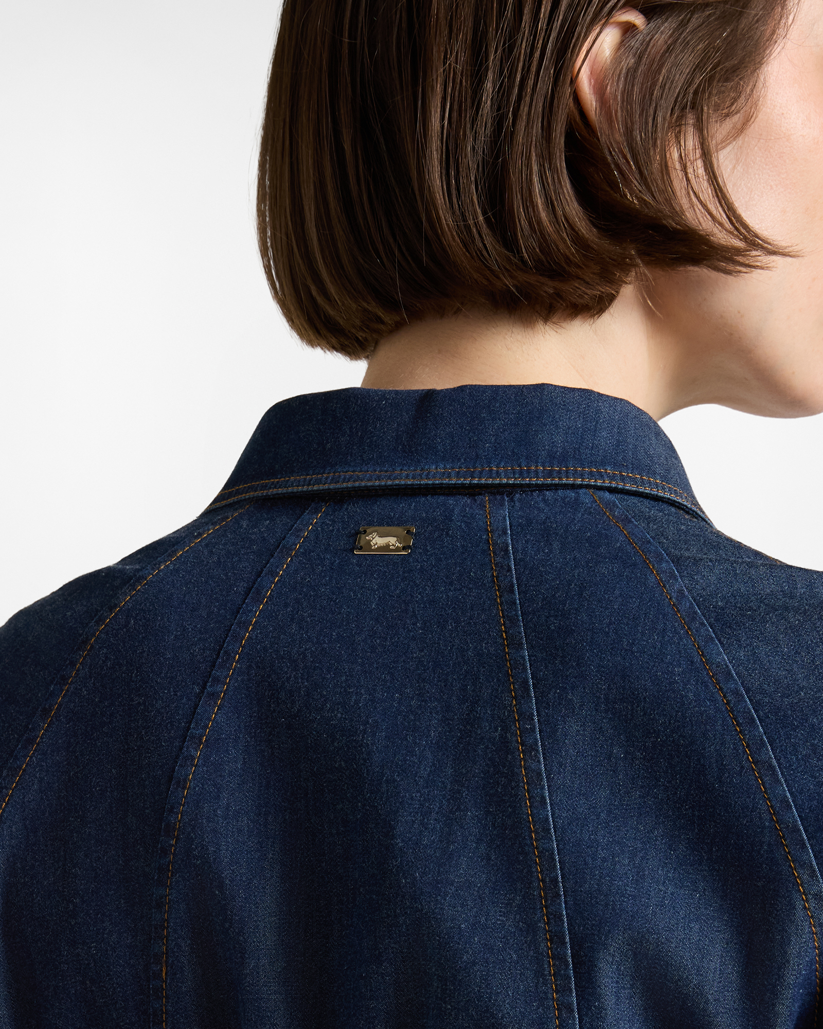Abito Chemisier Midi Donna in Denim Blu con Punto Vita Arricciato, BLU DENIM, large