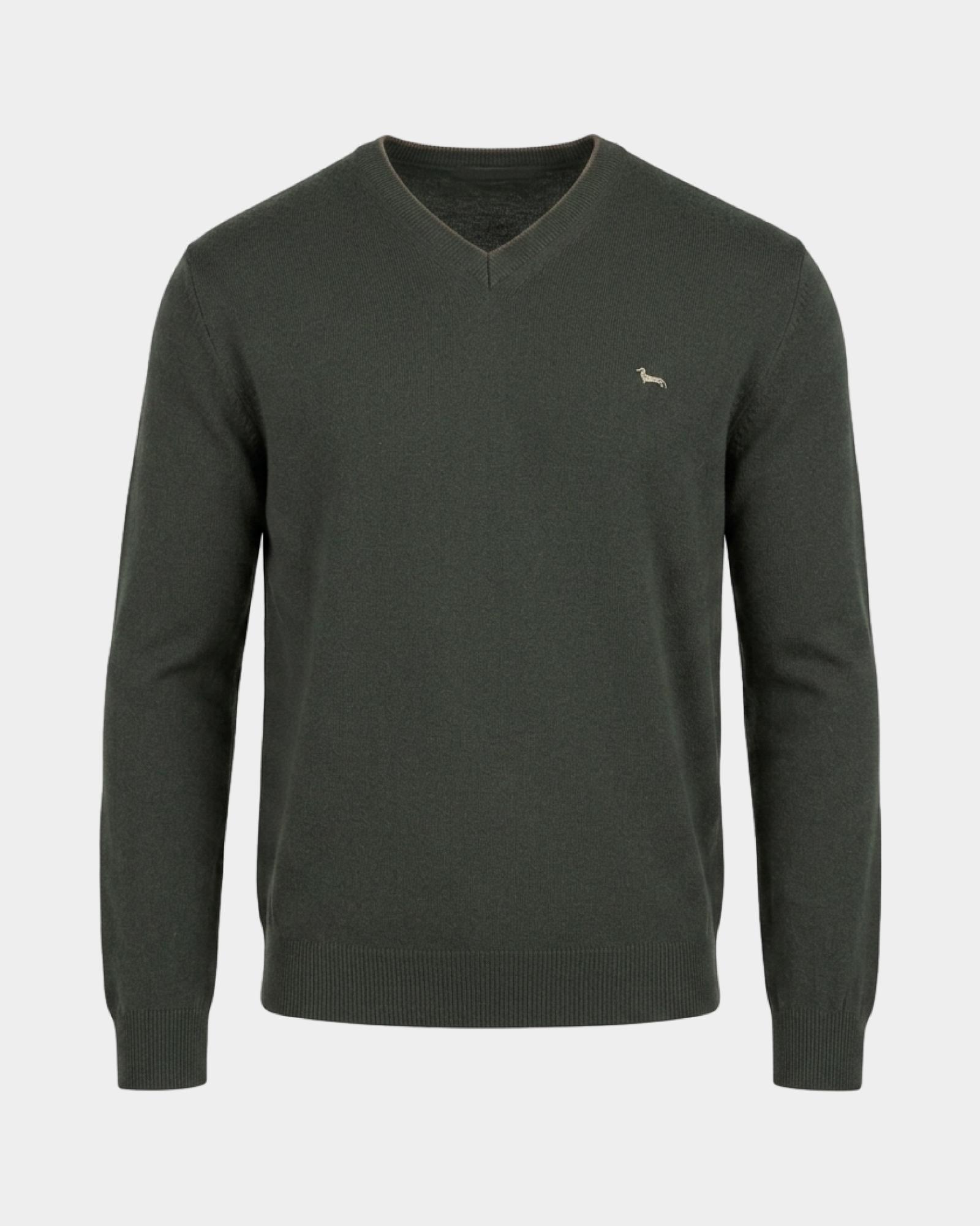 Maglia Uomo con scollo a V in misto lana e cashmere  Regular Fit, VERDE SPORT, large