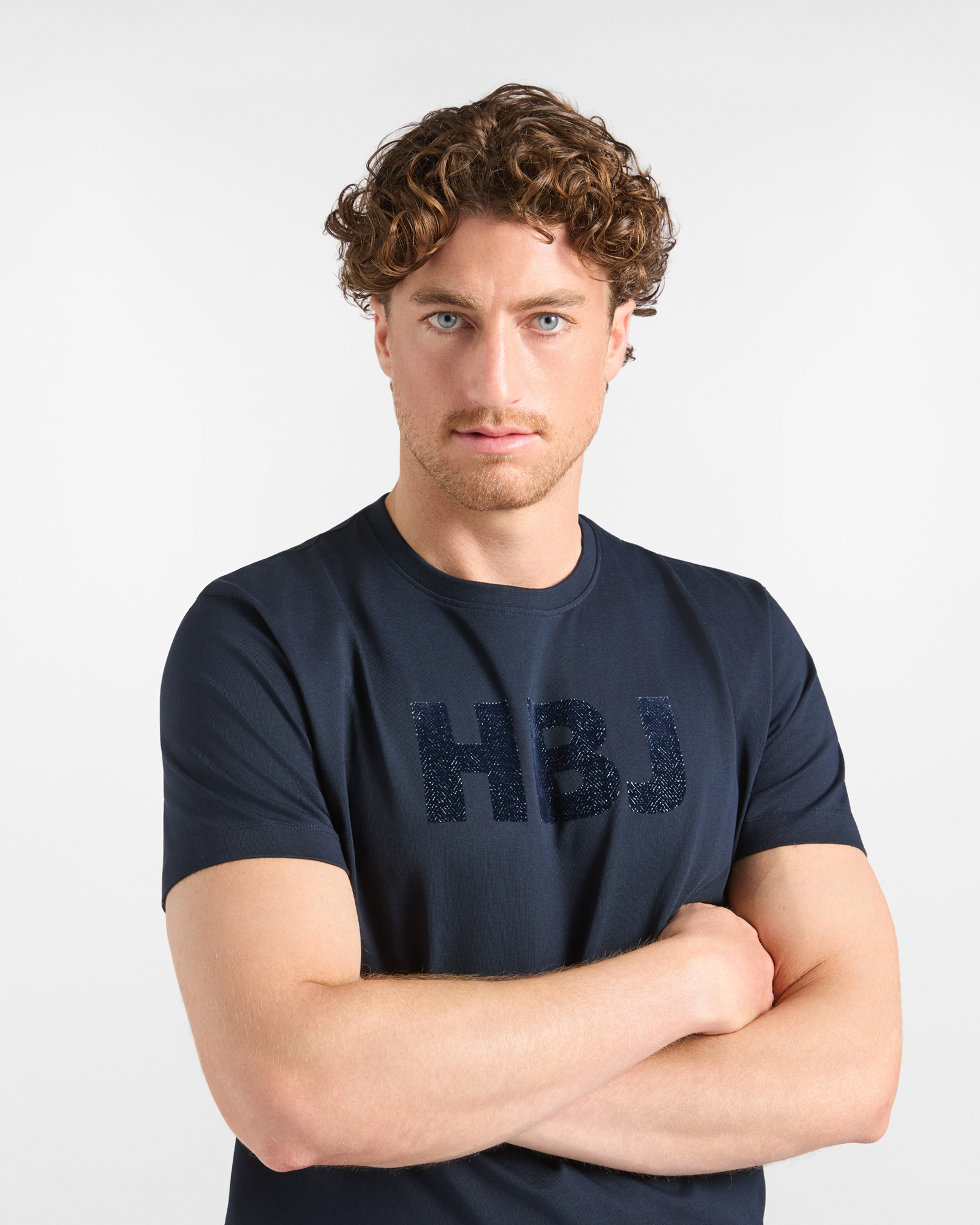 T-shirt HBJ Uomo con Stampa HBJ in Puro Cotone, BLU SCURO, large