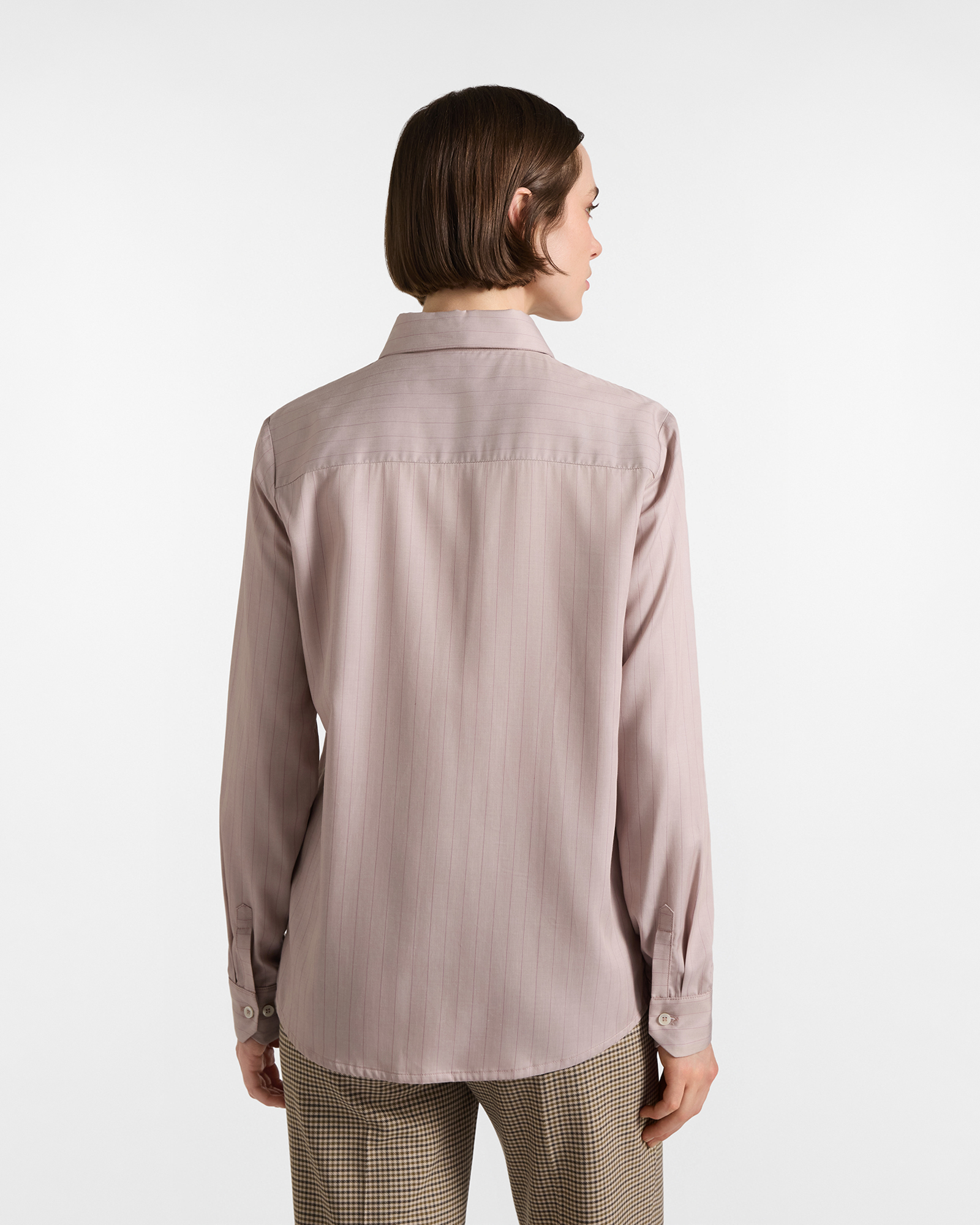 Camicia Donna tessuto fluido gessato sabbia, BEIGE, large