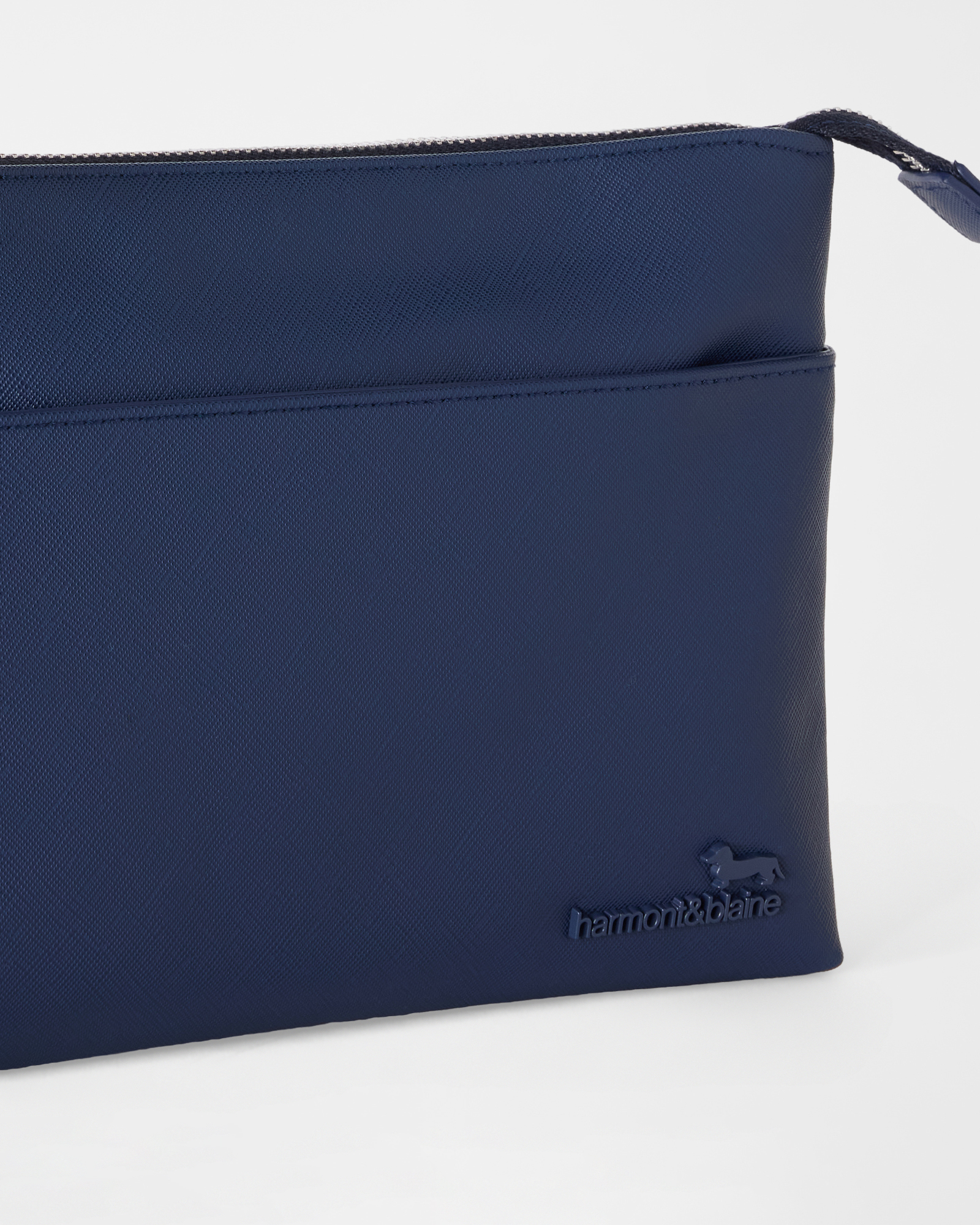 Pochette Uomo con Manico Effetto Saffiano, BLU NAVY, large