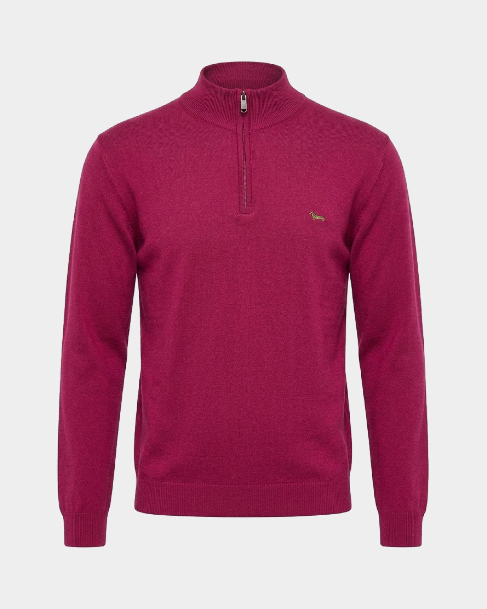 Maglia Uomo con collo alto half zip in misto lana e cotone  Regular Fit, ROSSO, large