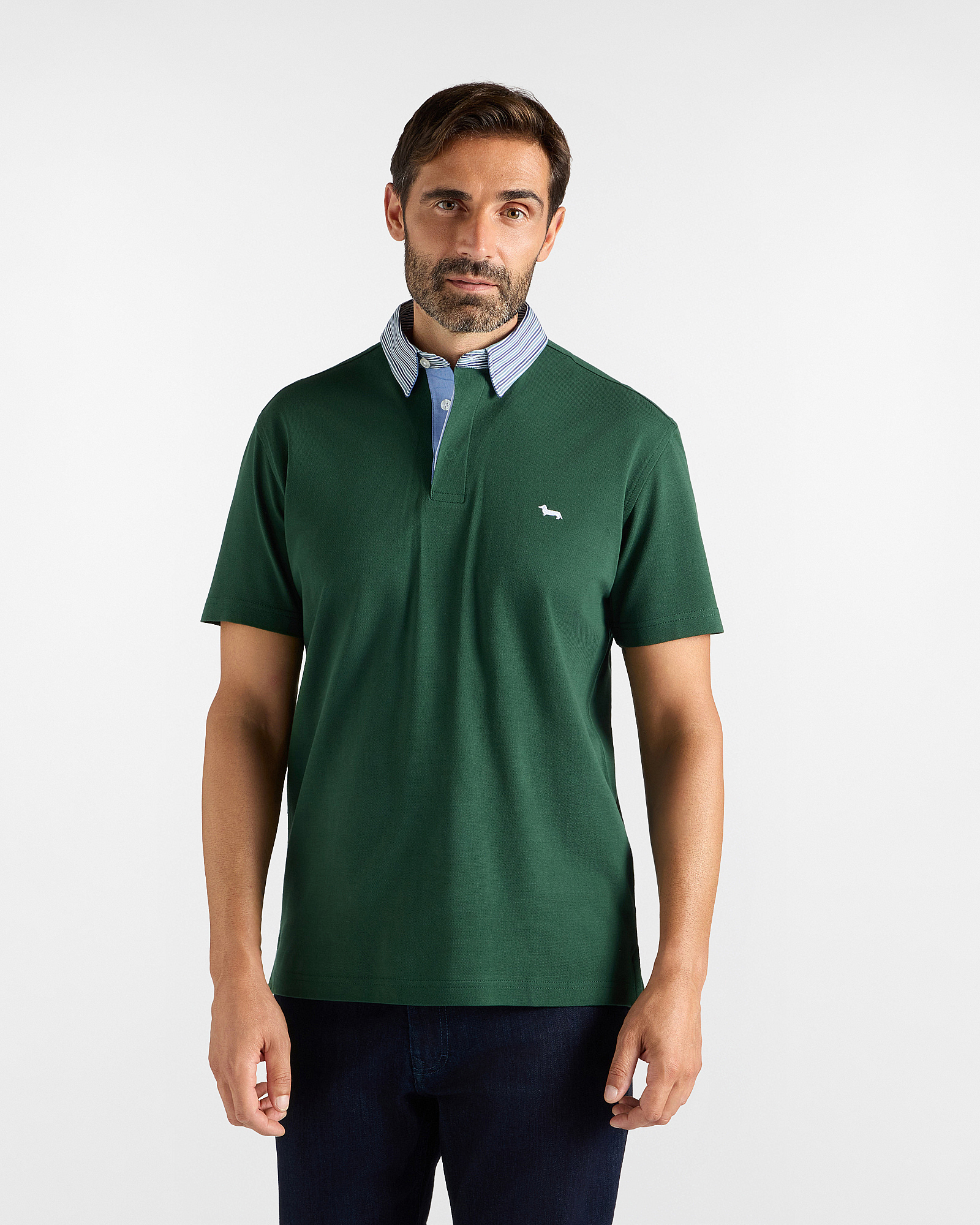 Polo Uomo Vietri in Piquet di Cotone Verde con Collo a Contrasto