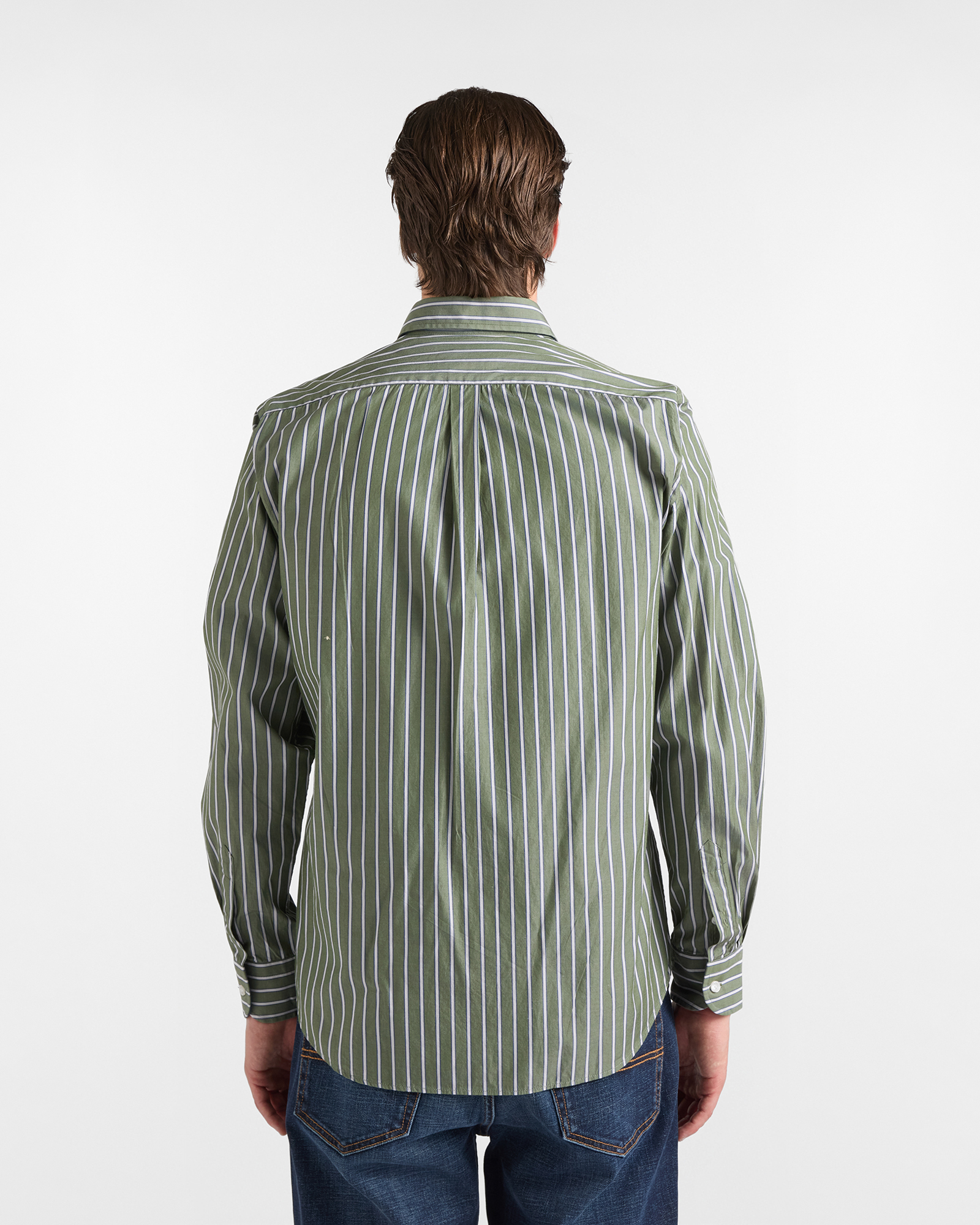 Camicia Uomo Regular Fit Righe Regimental in Cotone, VERDE SPORT, large
