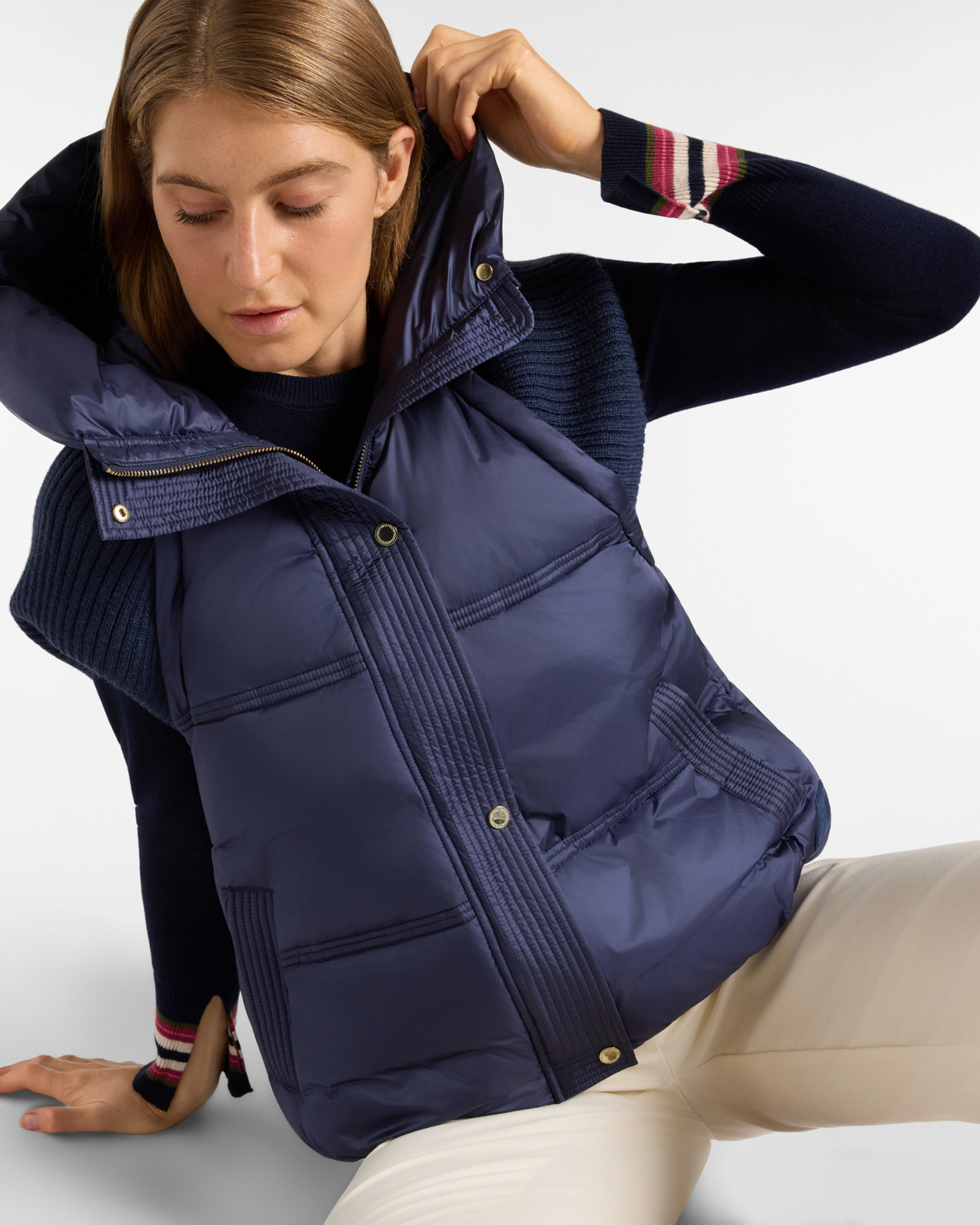 Gilet da donna con cappuccio in nylon blu Oversize, BLU, large