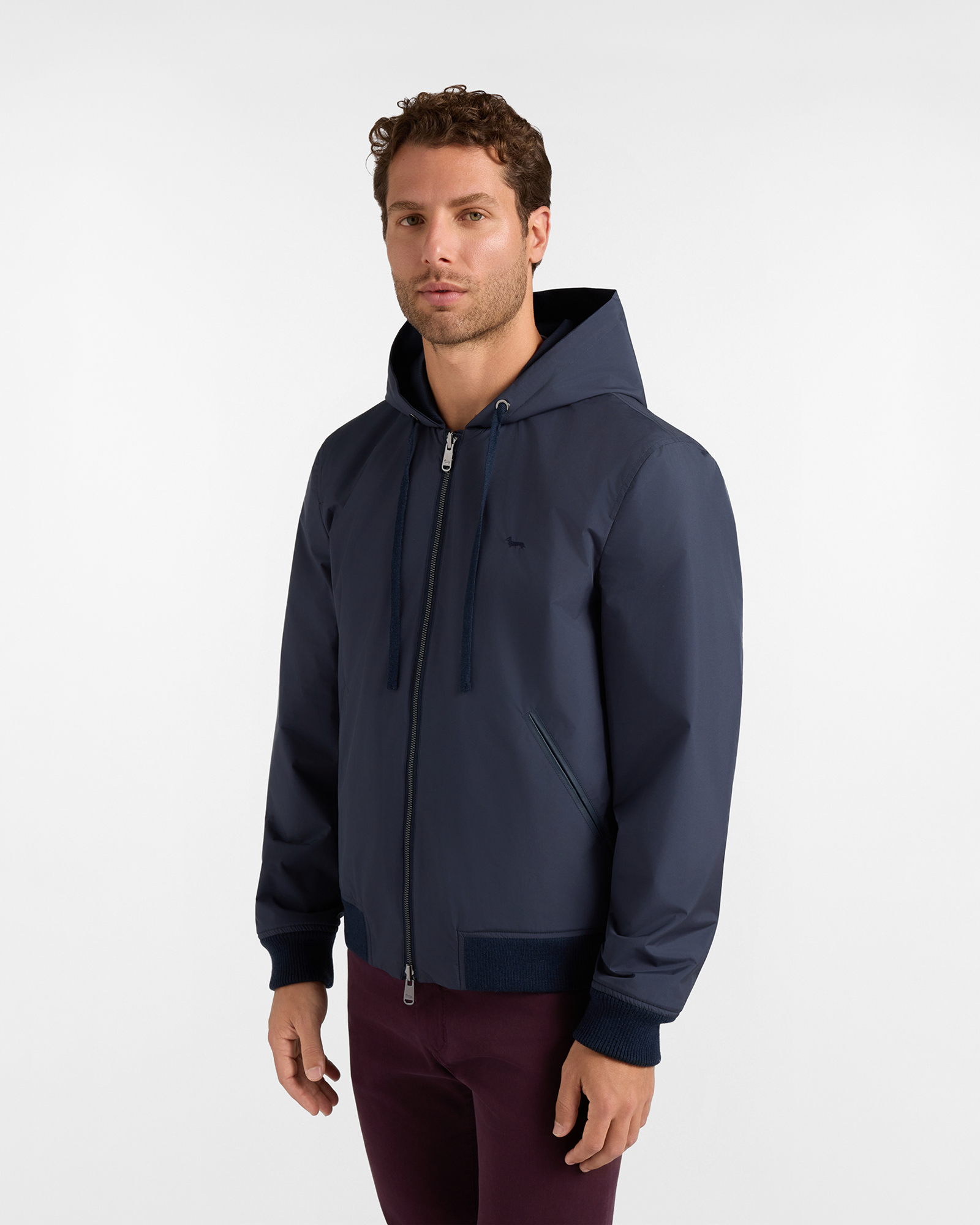 Giubbino da uomo reversibile in misto lana blu Principe di Galles