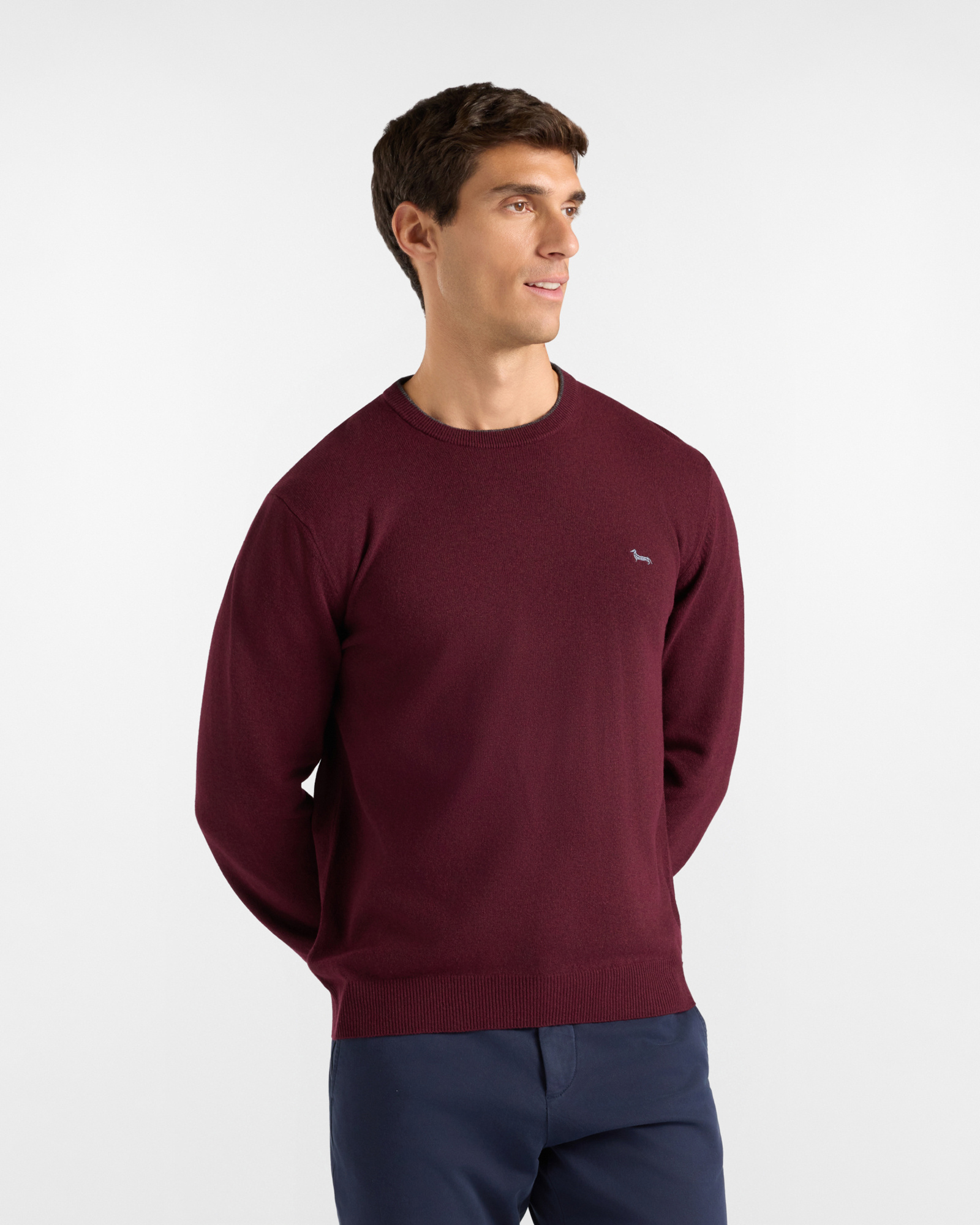 Maglia Uomo con girocollo con bordino contrasto in misto lana e cashmere rosso Regular Fit