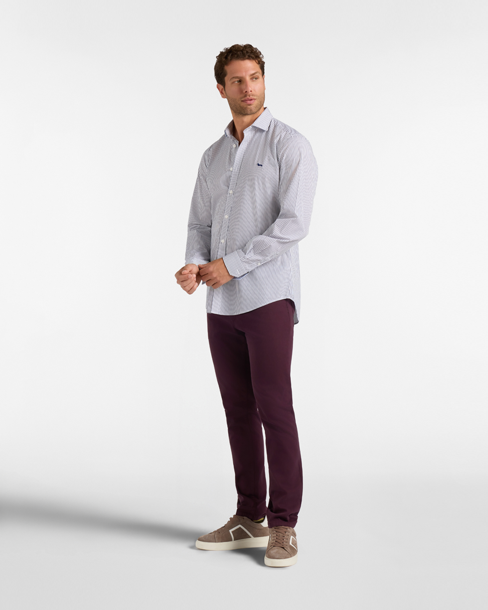Camicia Uomo a righe su fondo  tinto filo Narrow Fit, BLUETTE, large