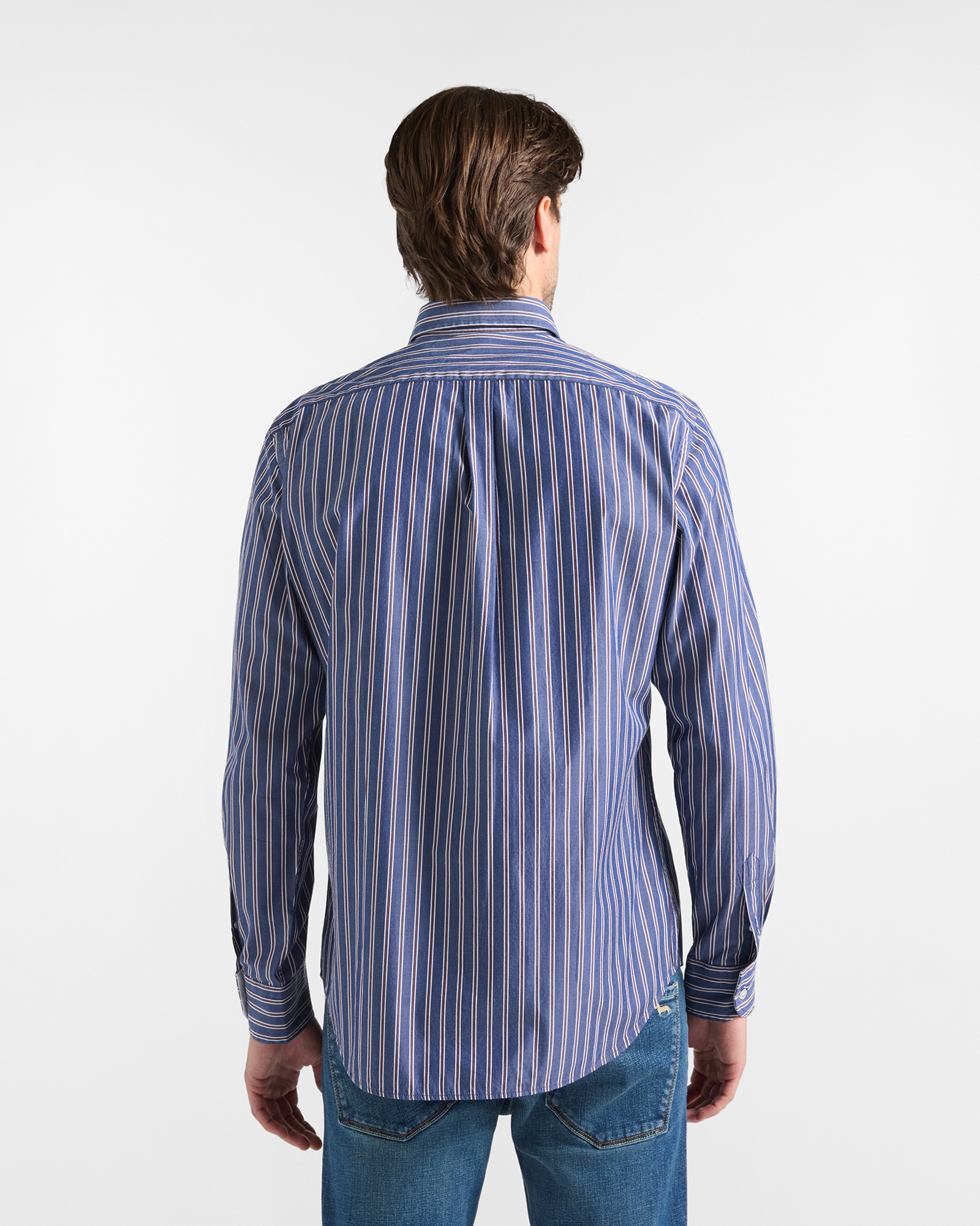 Camicia Uomo Regular Fit Righe Regimental in Cotone, BLU NAVY, large