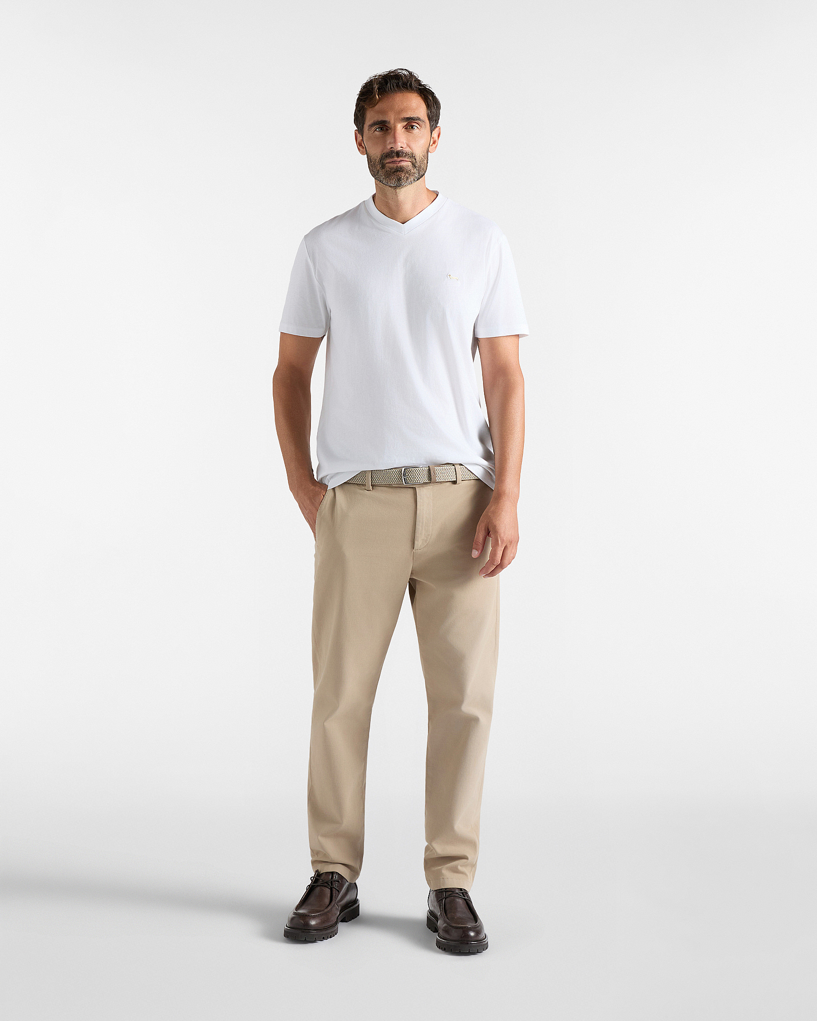 T-shirt Uomo con scollo a V in 100% puro cotone Regular Fit, BIANCO, large