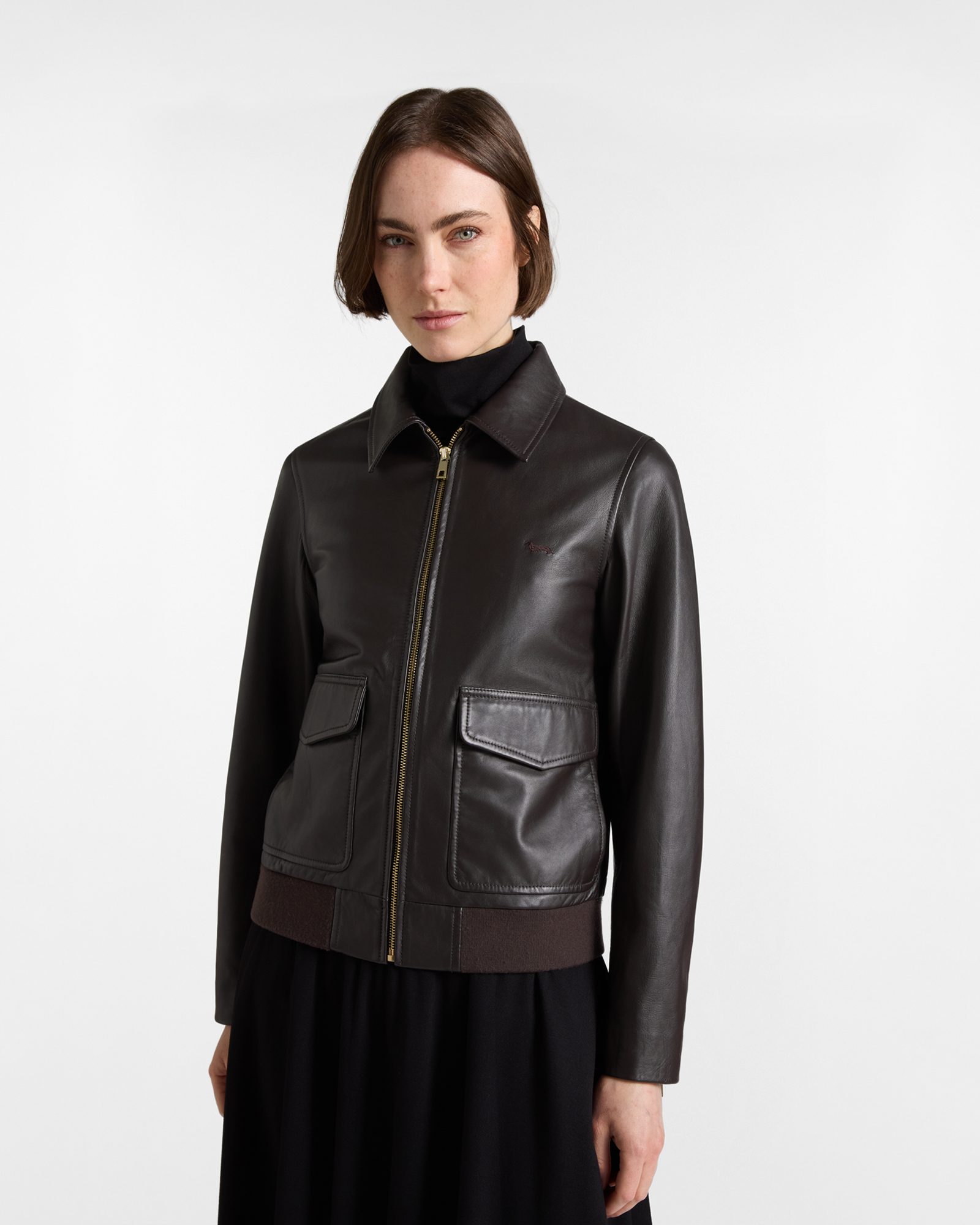 Giacca Donna in Nappa con Costine al Fondo Marrone Scuro