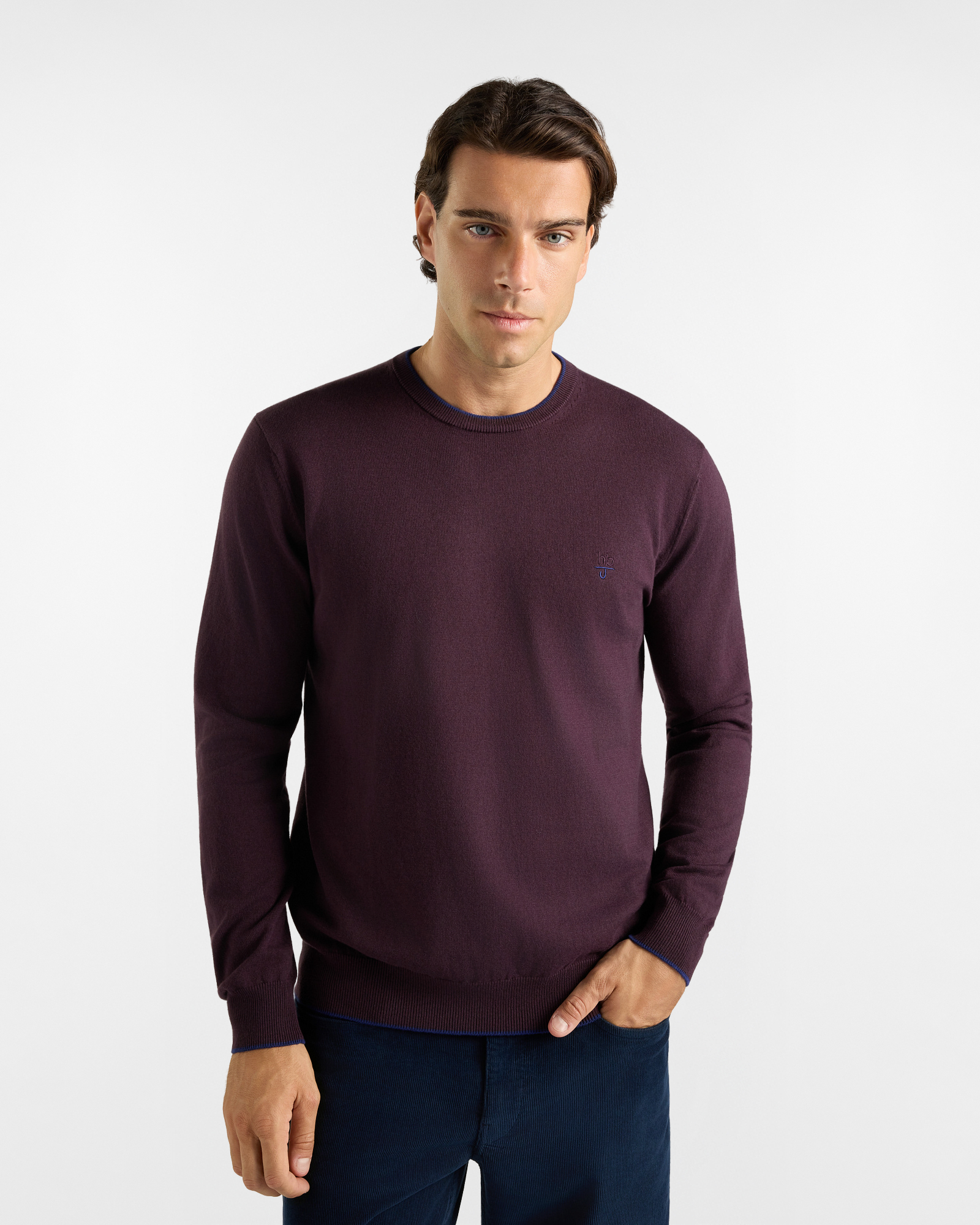 Maglia Girocollo HBJ Uomo in misto lana e cashmere prugna