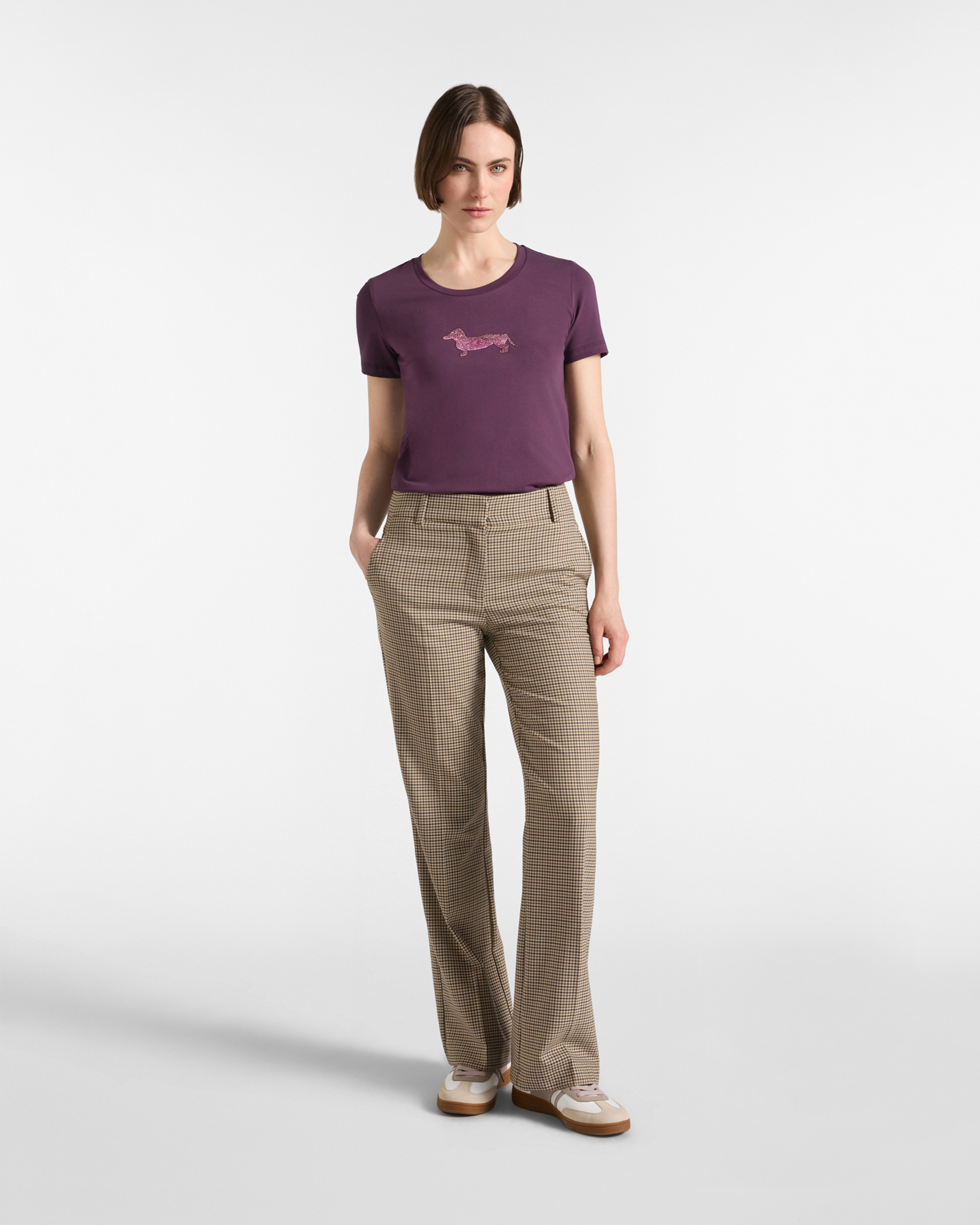 T-shirt Donna in cotone stretch  con Maxi Bassotto Glitter, VIOLA, large