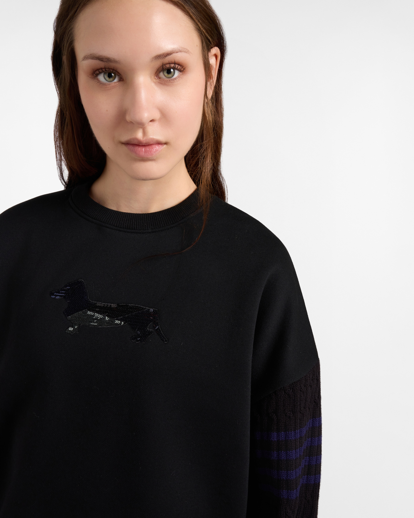 Felpa Donna over fit con maniche in maglia, NERO, large