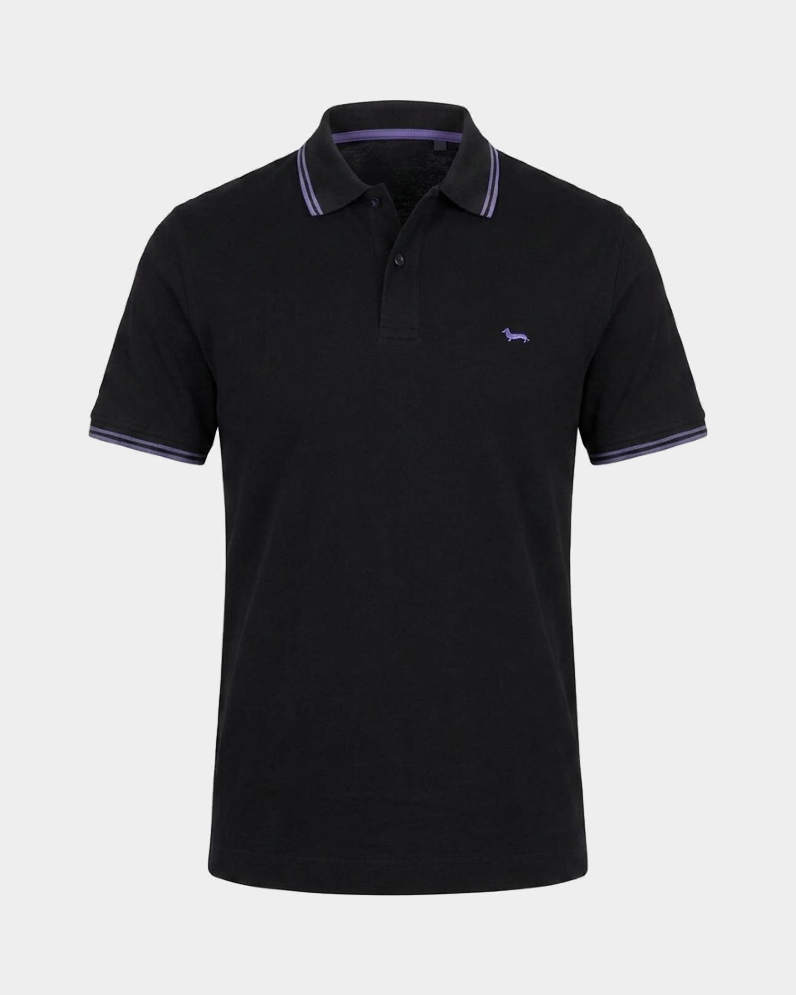 Polo da uomo manica corta in piquet di 100% puro cotone, NERO, large