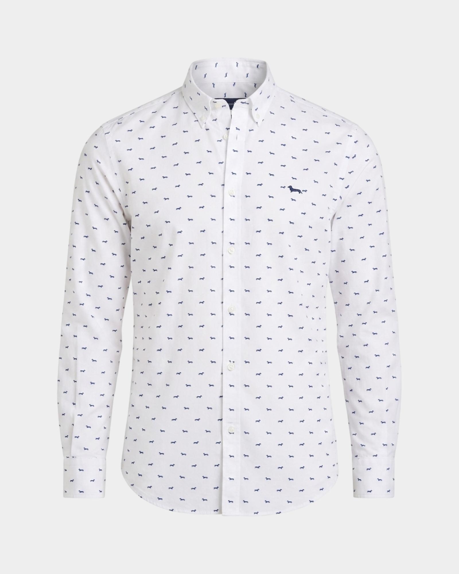 Camicia Uomo con stampa all-over Bassotto Regular Fit, BLU MARINE, large