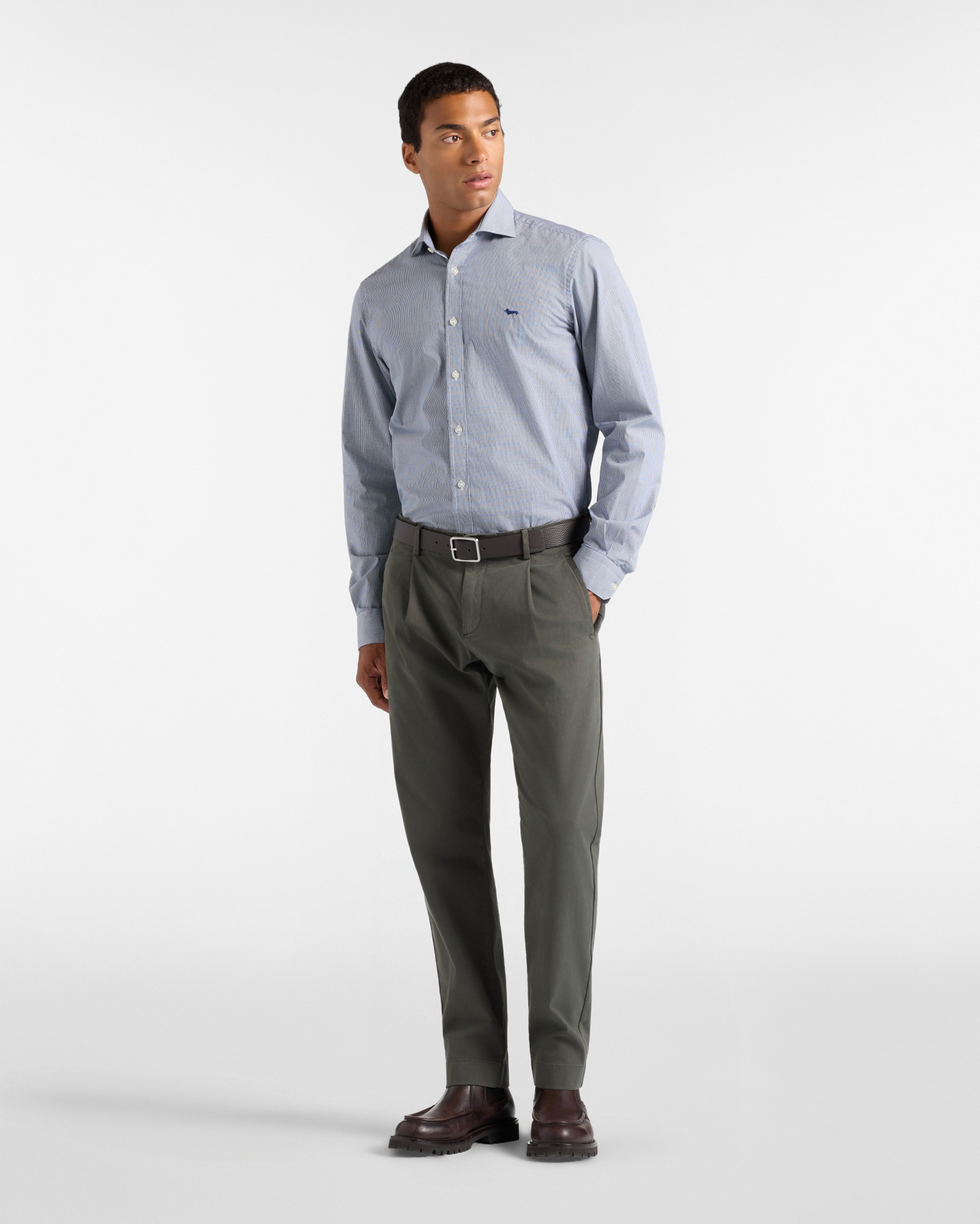 Pantalone Chino Uomo in cotone stretch D-Fit, VERDE SCURO, large