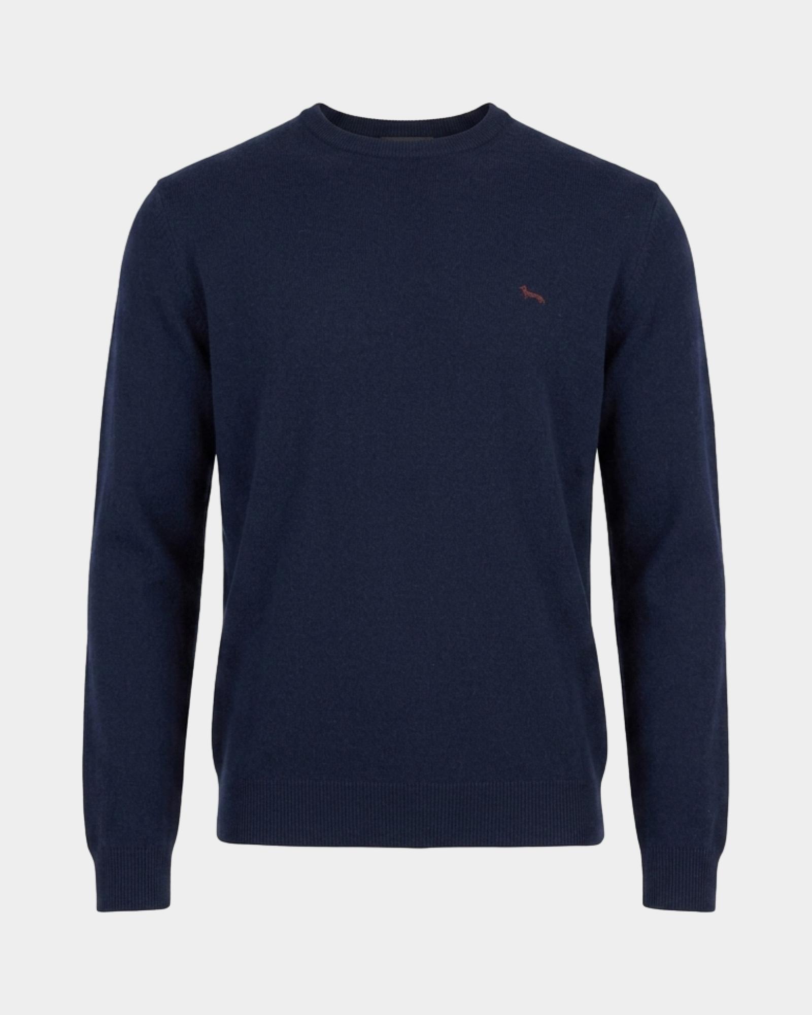 Maglia Uomo girocollo con riga contrasto in misto lana e cashmere grigio Regular Fit, BLU NAVY, large