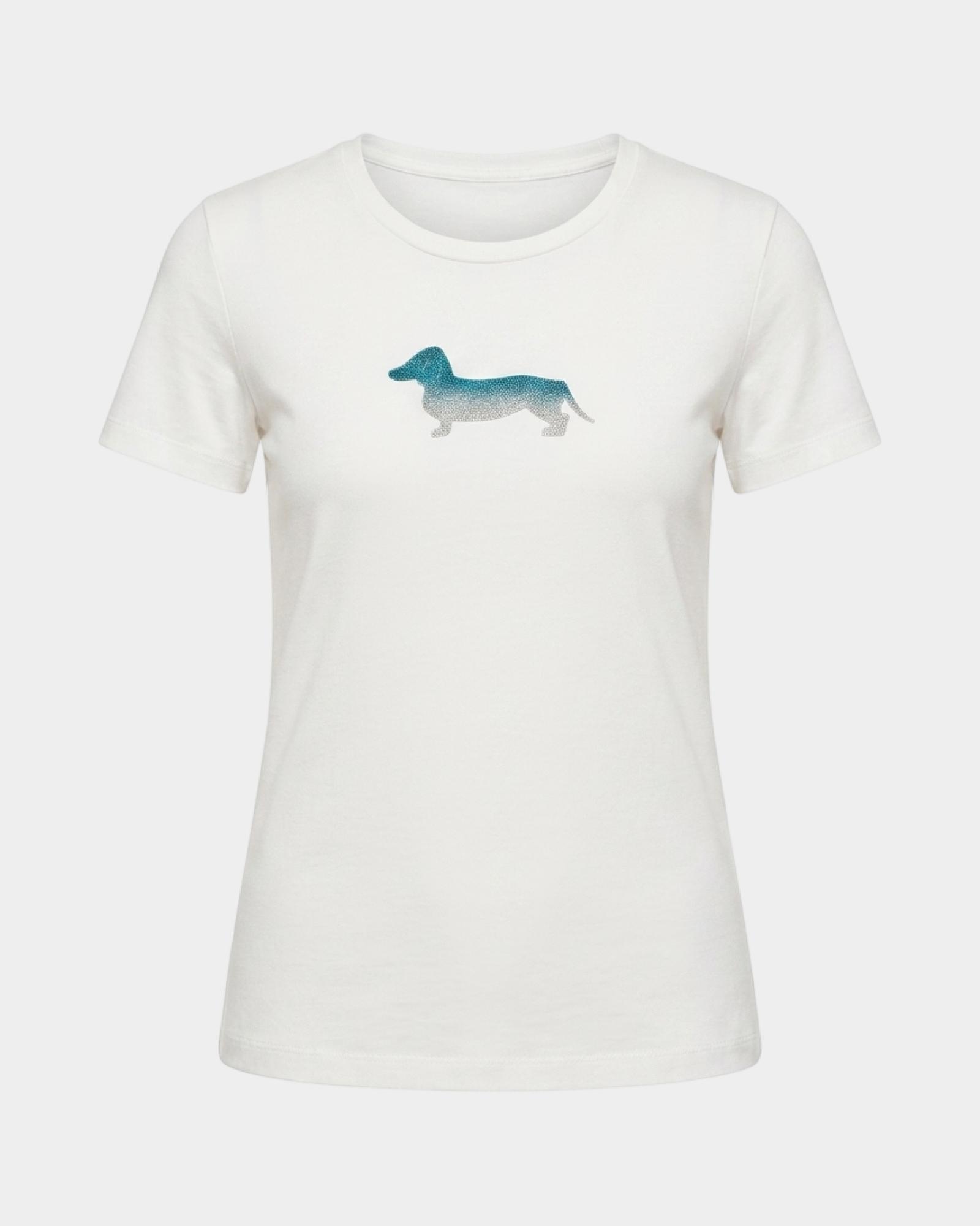 T-shirt Donna in cotone stretch  con Maxi Bassotto Glitter, BIANCO, large
