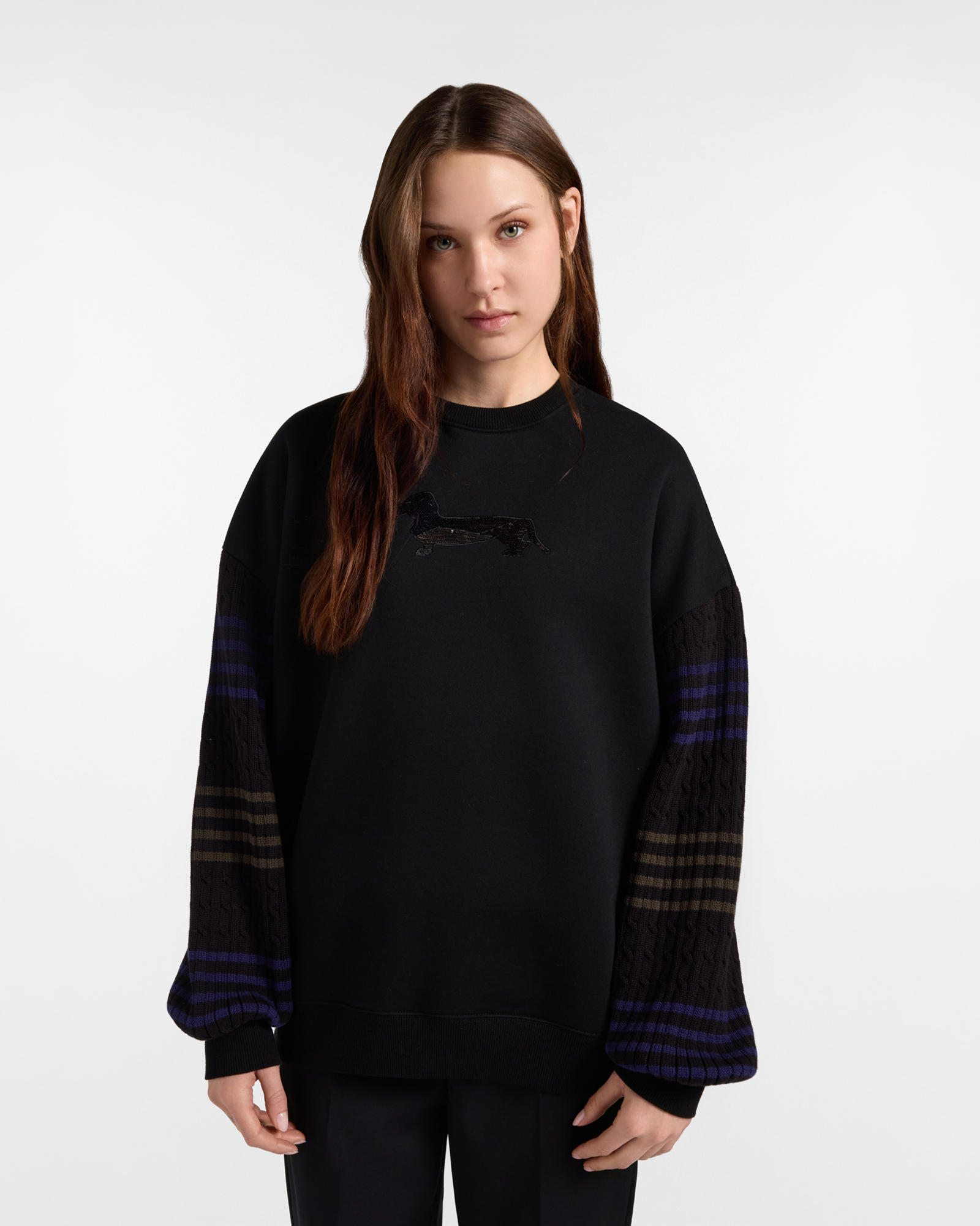 Felpa Donna over fit con maniche in maglia nero