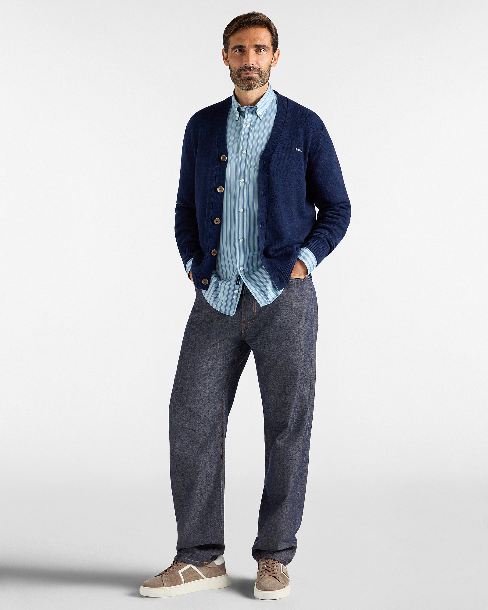 Cardigan Uomo con scollo a V cardigan in misto lana e cashmere Regular Fit Made in Italy, BLU SPORT, large