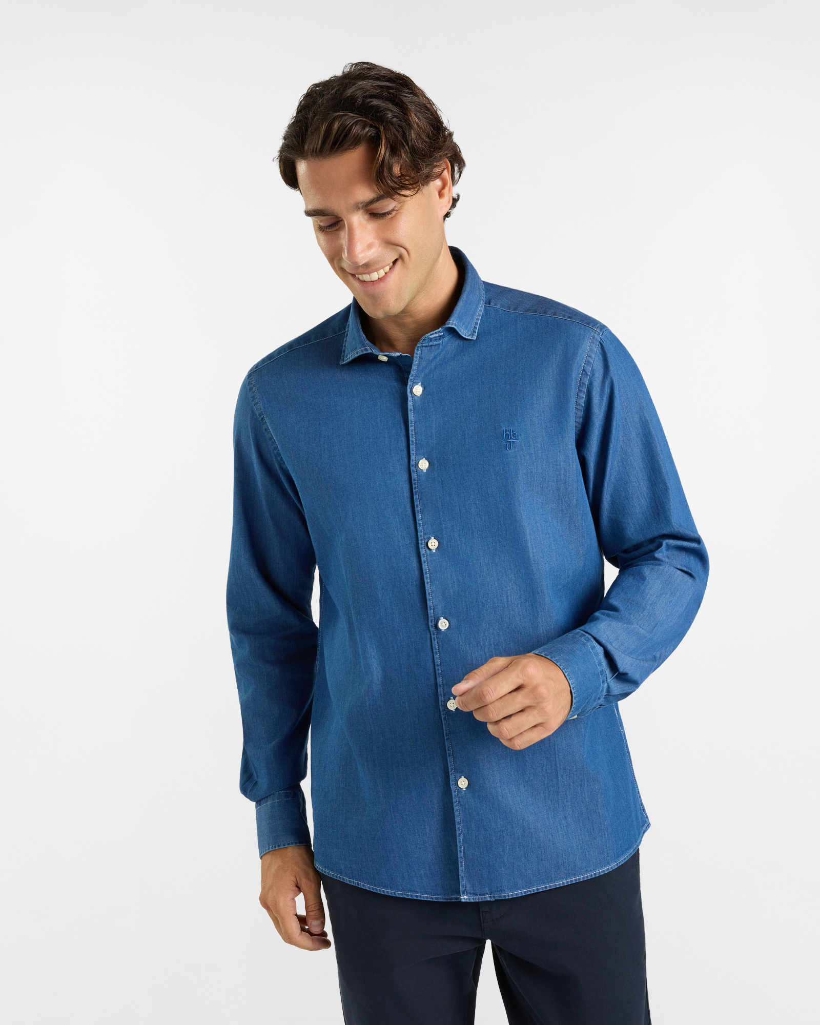 Camicia HBJ Uomo in denim di puro cotone blu denim