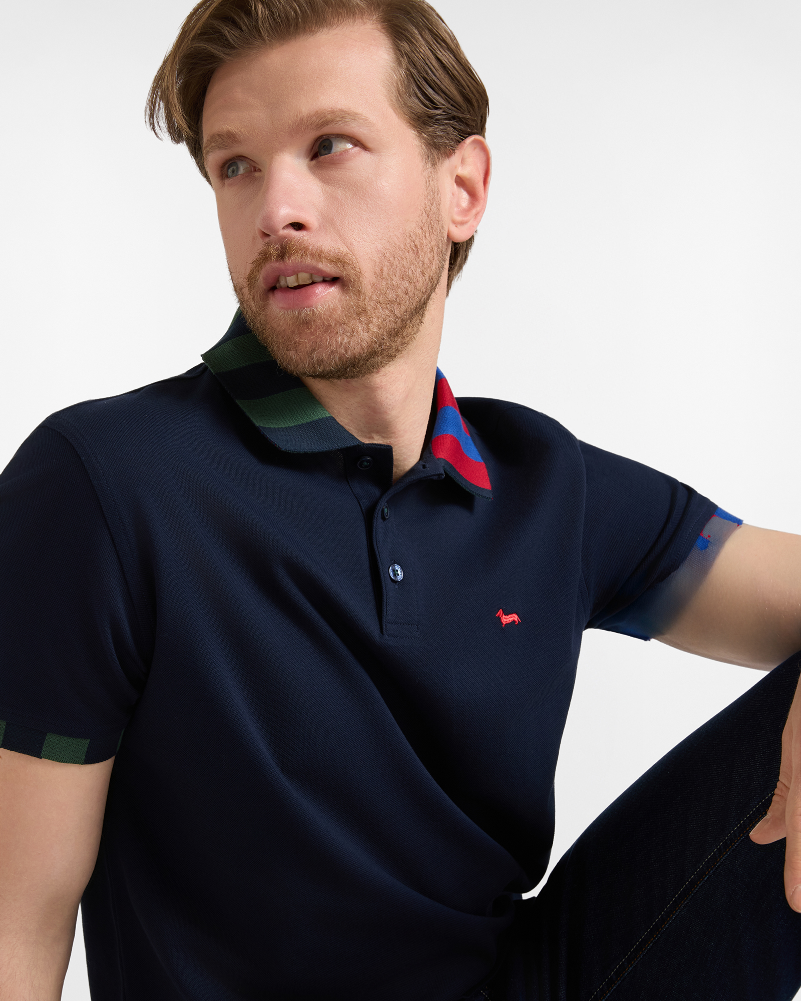 Polo da uomo manica corta in piquet mercerizzato di 100% puro cotone, BLU NAVY, large