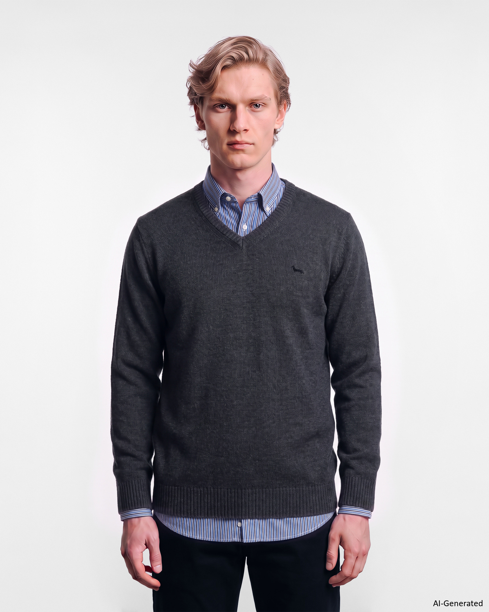 Maglia Uomo con scollo a V in misto lana Regular Fit Made in Italy, BLU NAVY, large