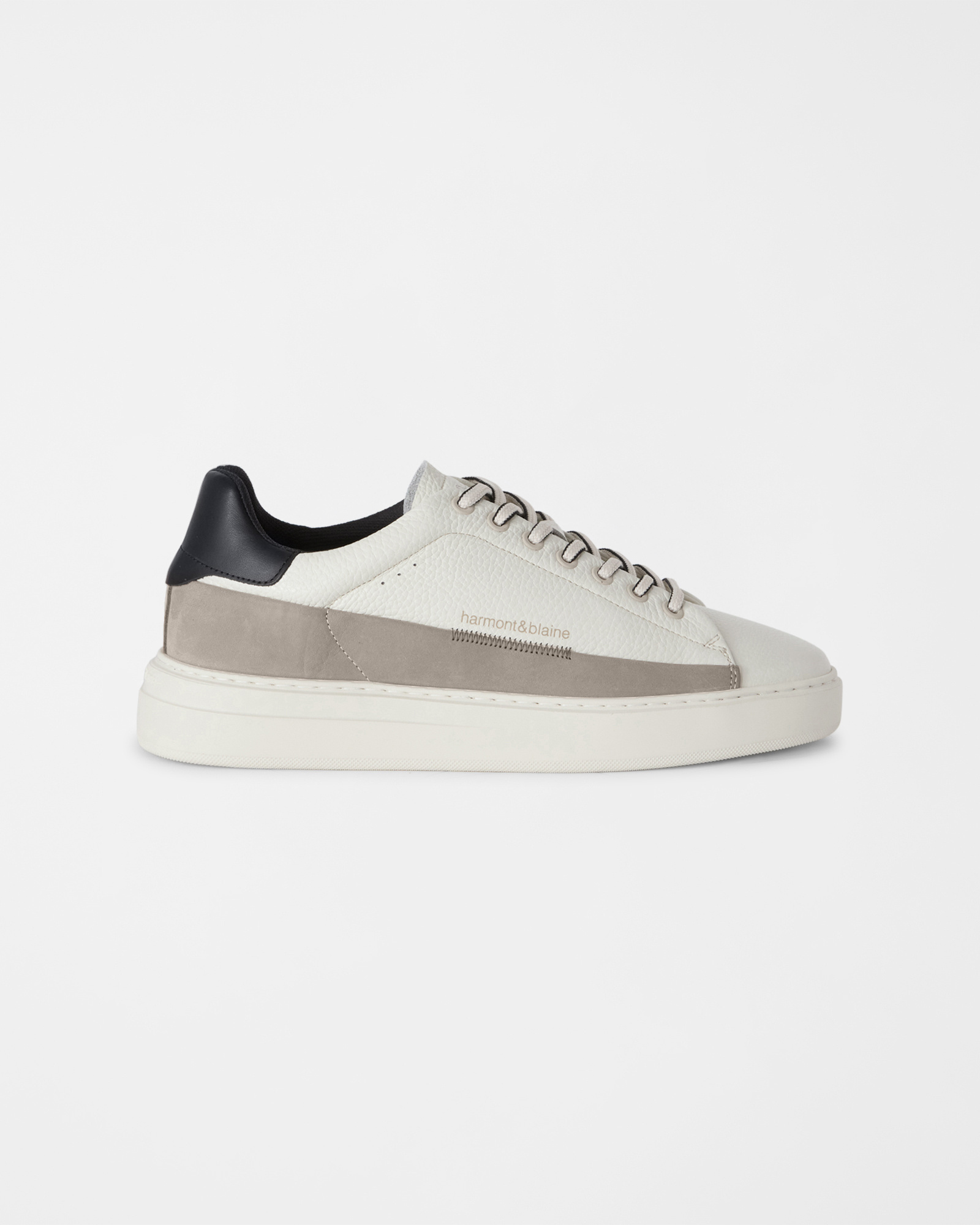 Sneaker Uomo in pelle martellata bianco naturale con fascia in nabuk