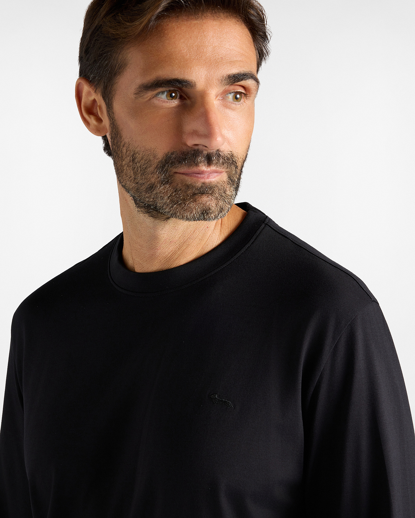 T-shirt Uomo manica lunga in puro cotone jersey con Bassotto a contrasto, NERO, large