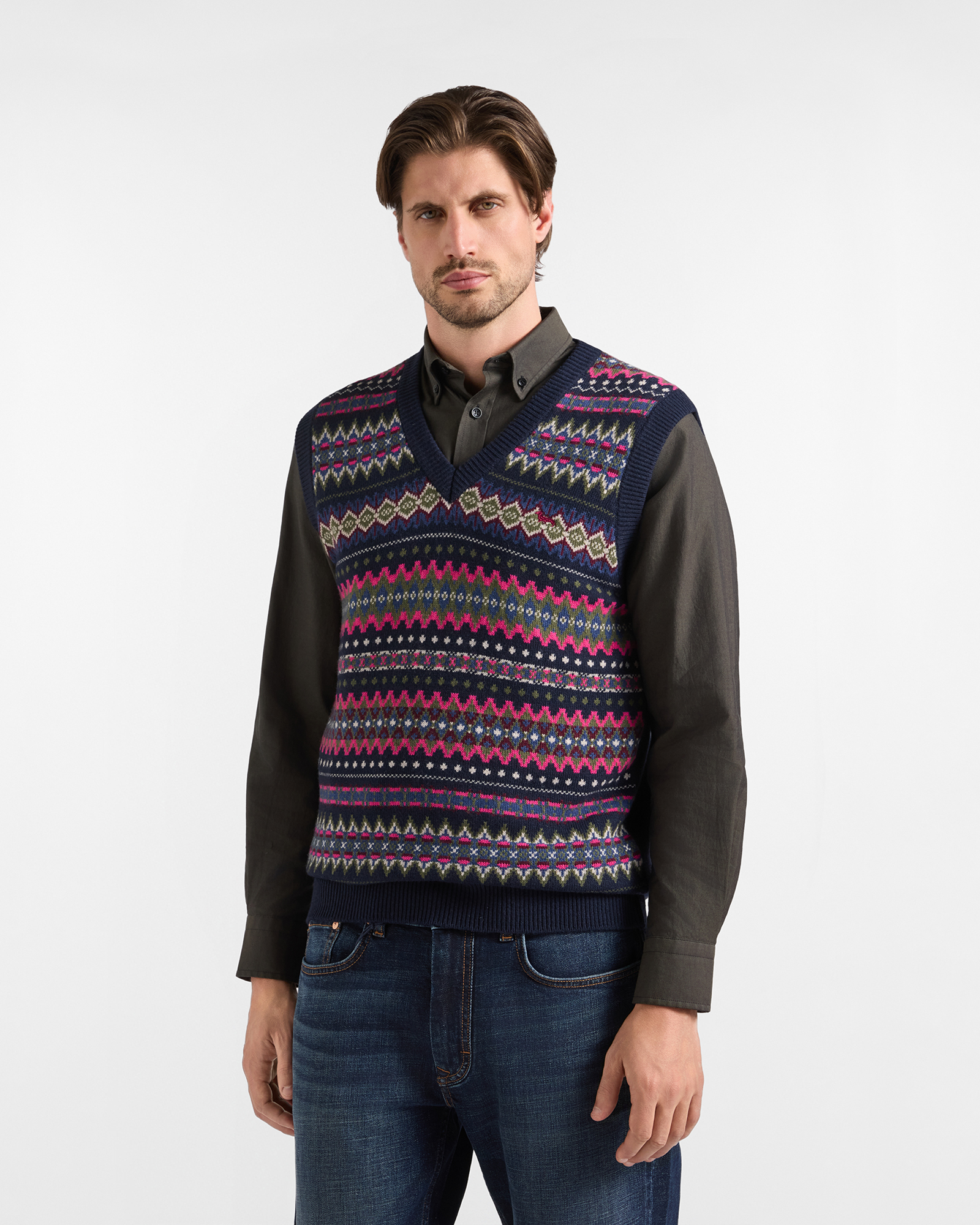 Gilet Uomo con scollo a V gilet in misto lana blu Regular Fit Made in Italy