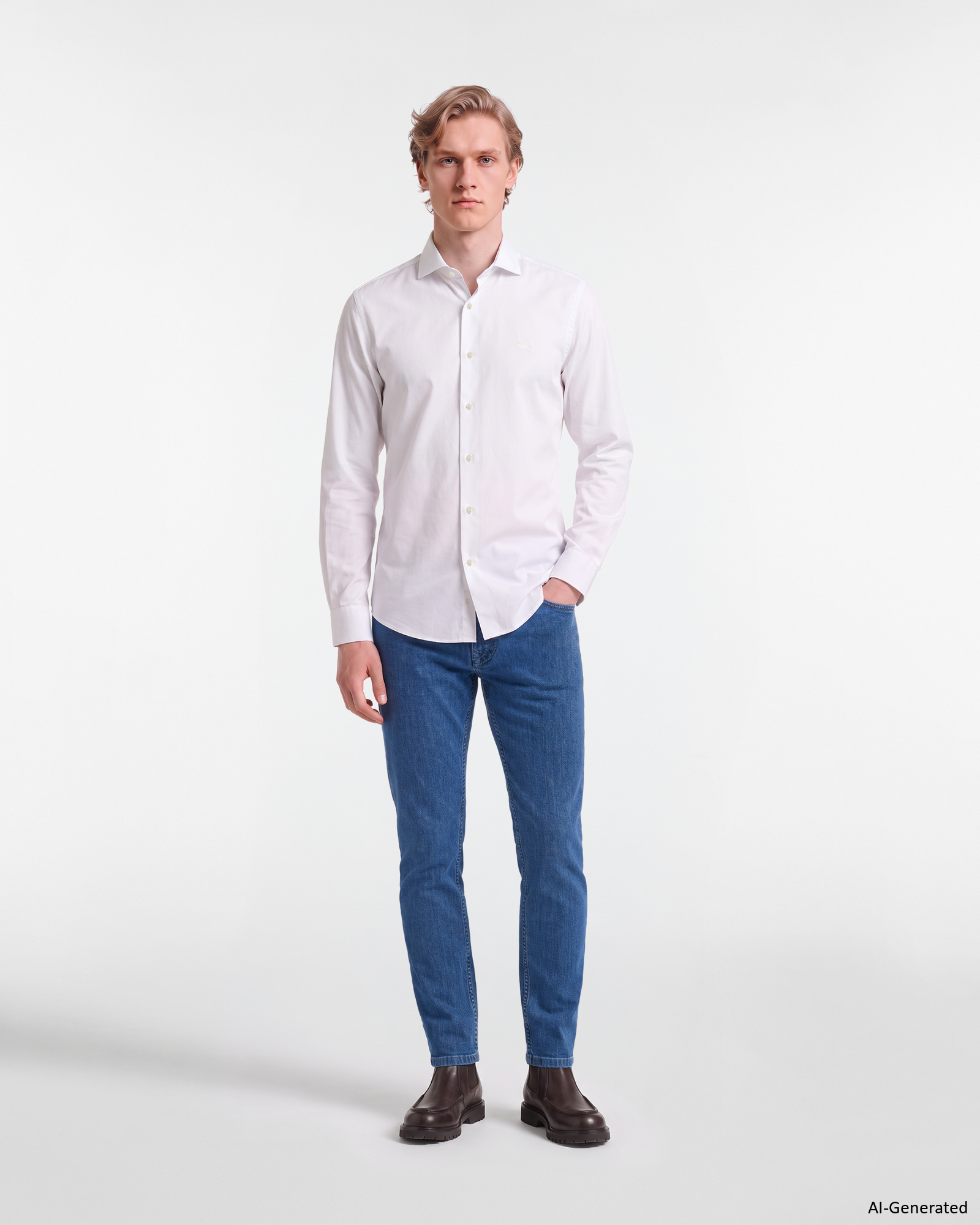 Camicia Uomo popeline stretch tinta unita Narrow Fit, BIANCO, large