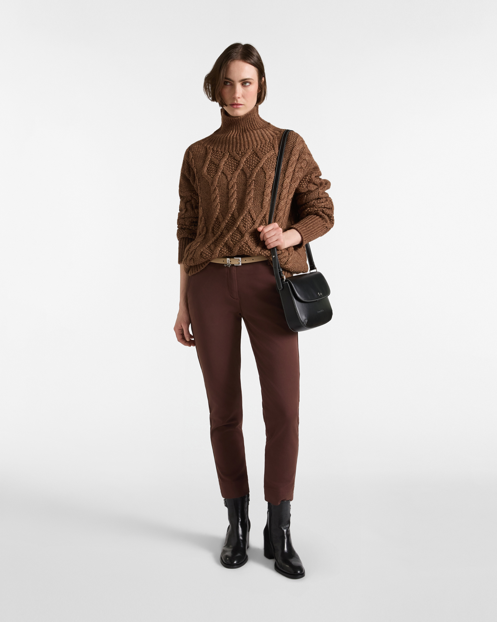 Pantalone Donna in cotone stretch Slim Fit, MARRONE, large