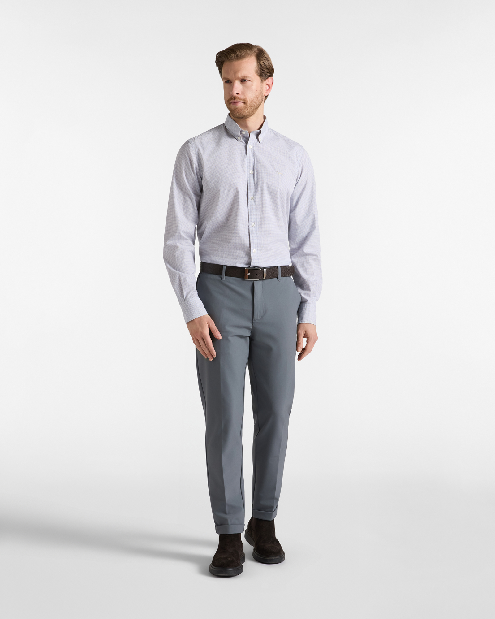 Camicia Uomo in popeline di cotone con microstampa, GRIGIO, large