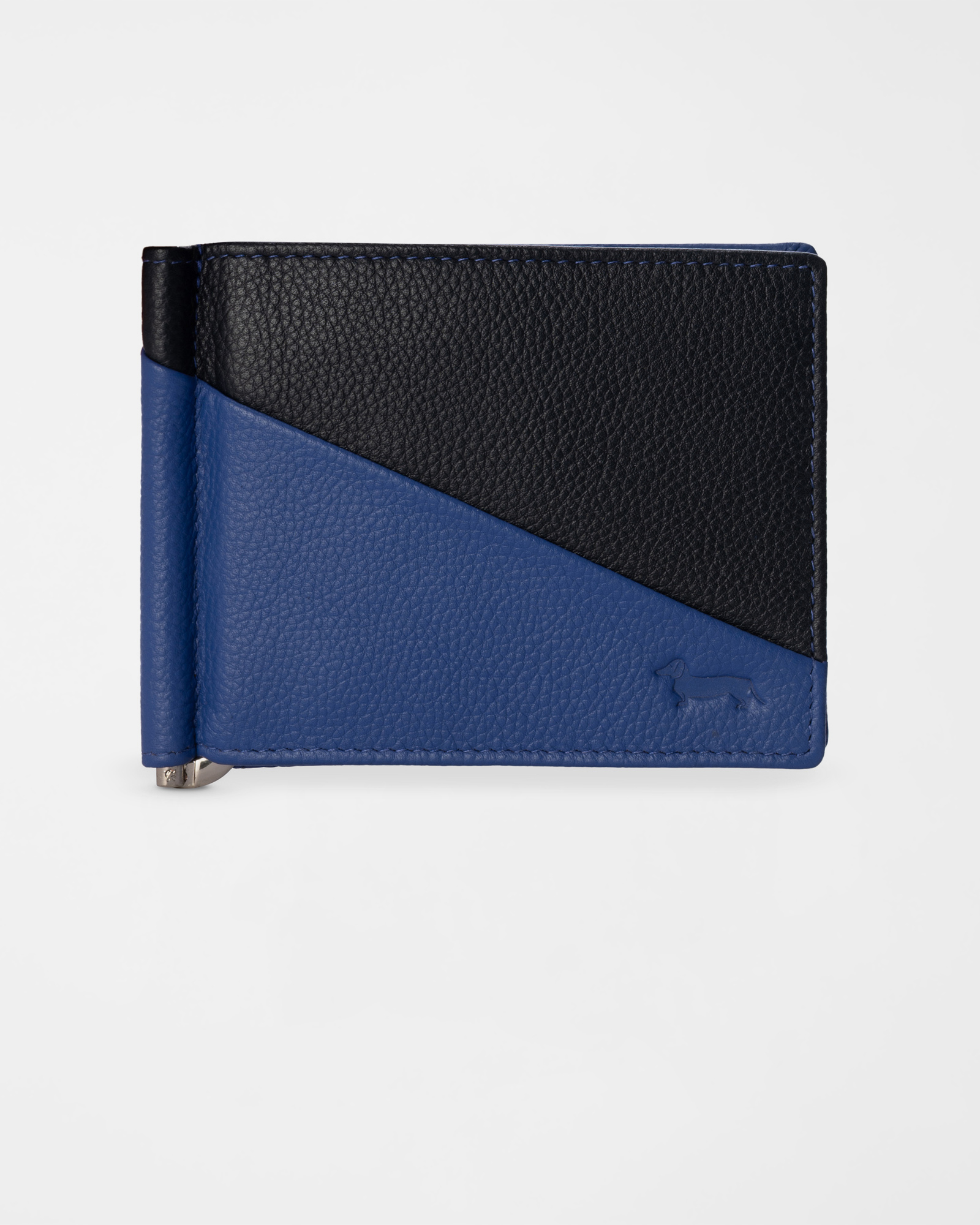 Portafoglio Uomo con Fermasoldi in Vera Pelle Blu Chiaro/Nero