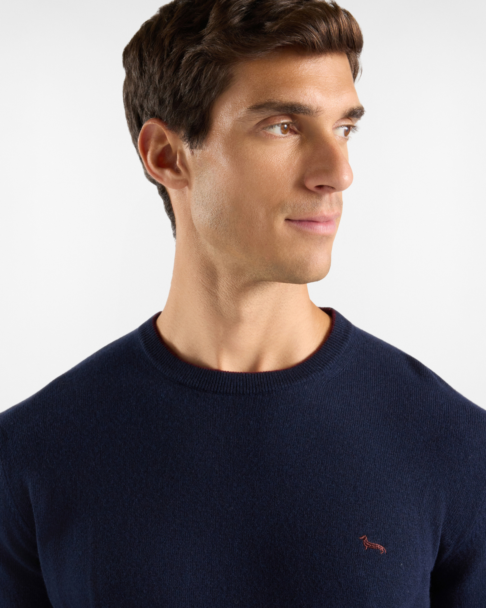 Maglia Uomo girocollo con riga contrasto in misto lana e cashmere grigio Regular Fit, BLU NAVY, large