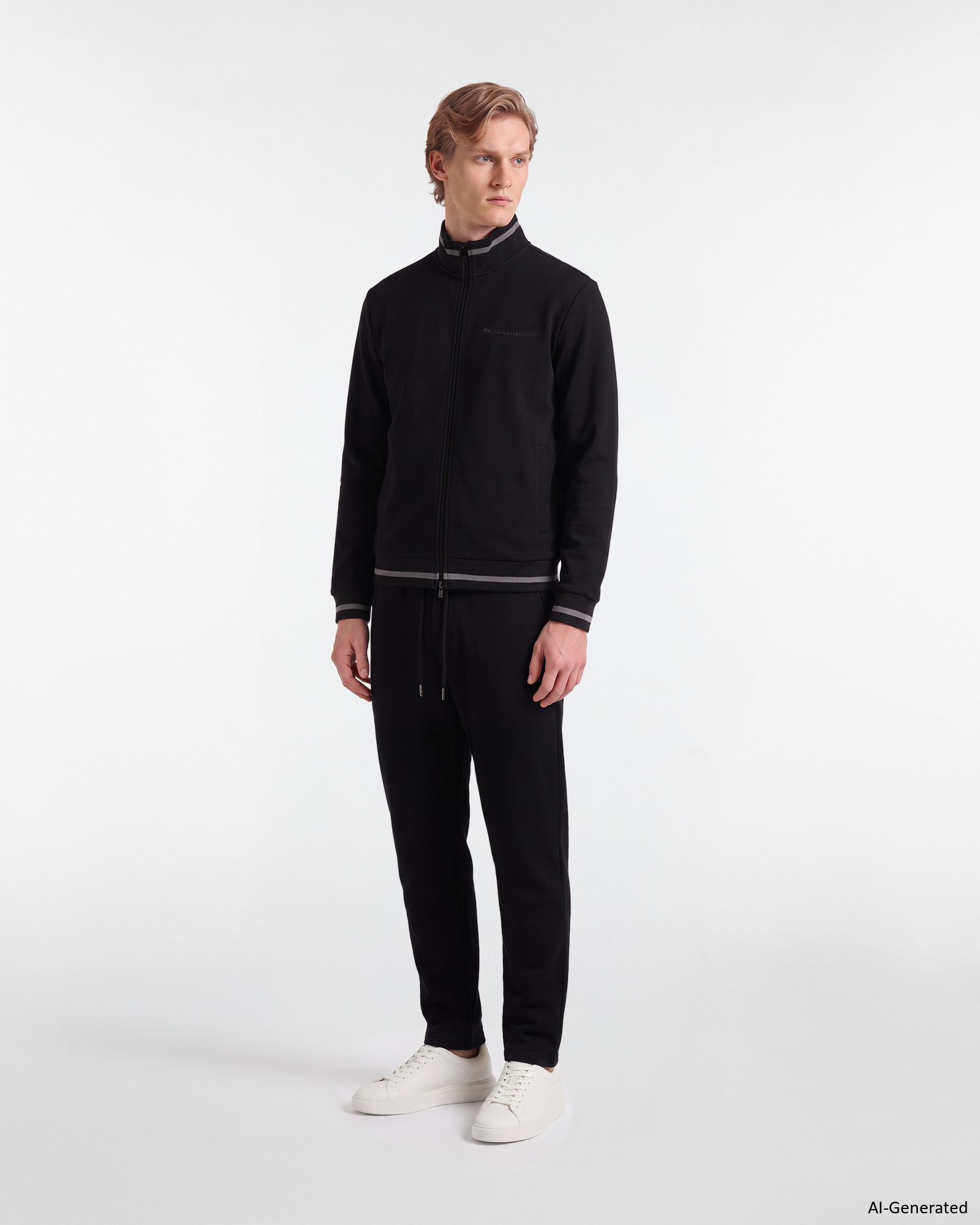 Pantalone Uomo in felpa garzata con tasche in misto cotone, NERO, large