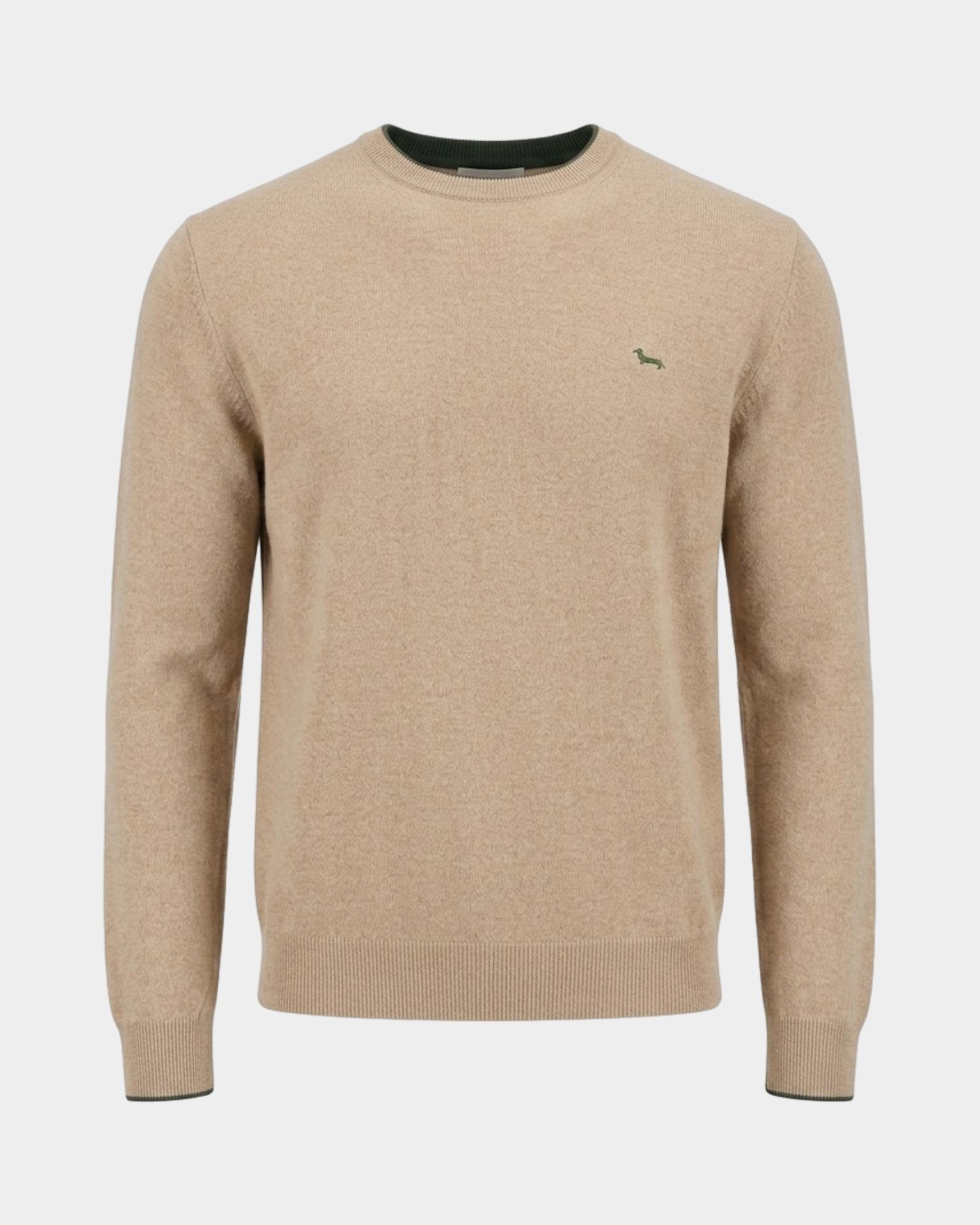 Maglia Uomo girocollo con riga contrasto in misto lana e cashmere grigio Regular Fit, BEIGE, large