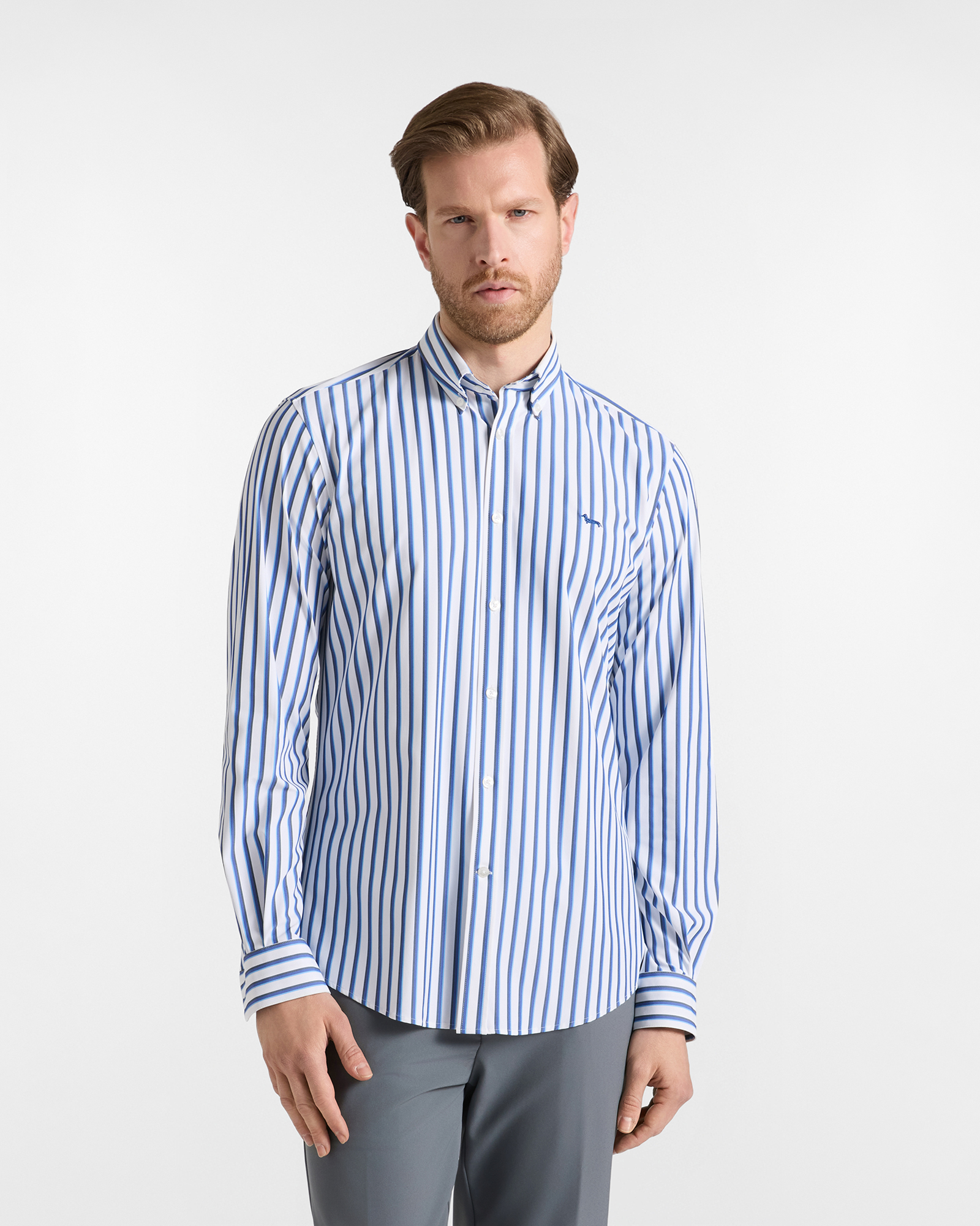 Camicia Uomo tessuto tecnico a righe Narrow Fit bianco