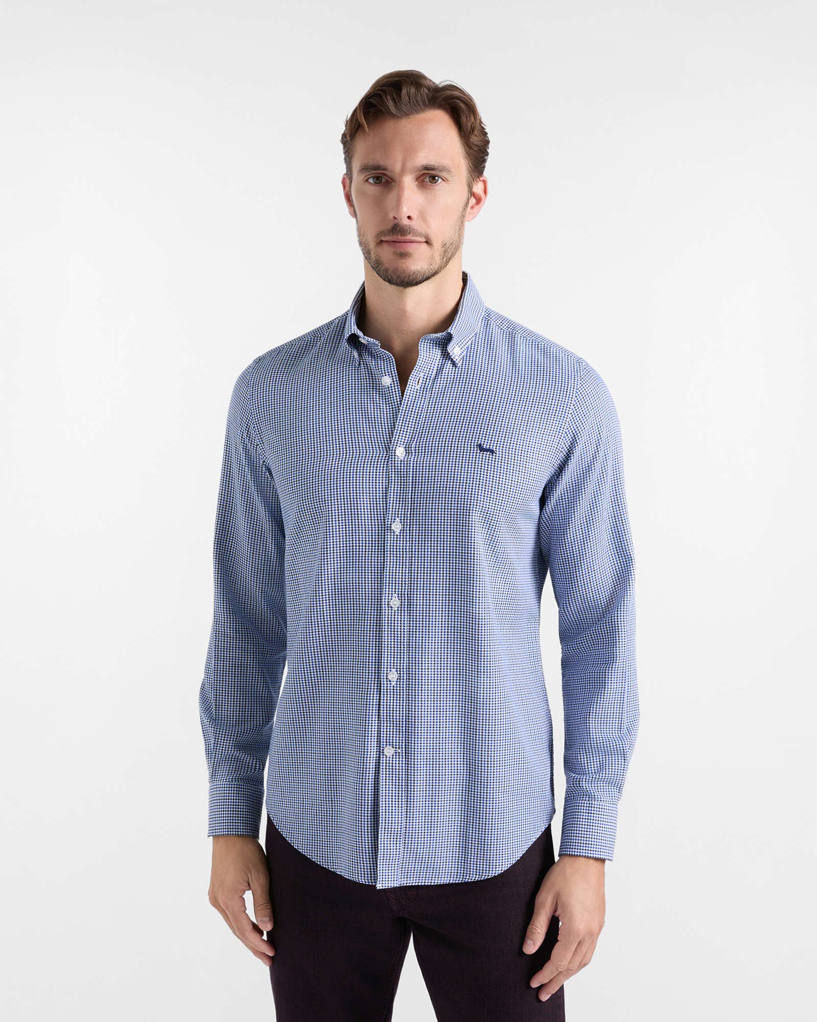 Camicia Uomo armaturato pied-de-poule Regular Fit blu