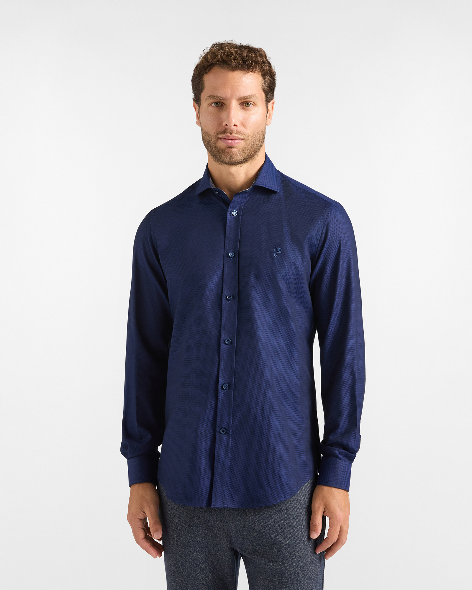 Camicia HBJ Uomo Narrow Fit in puro cotone blu scuro con collo French