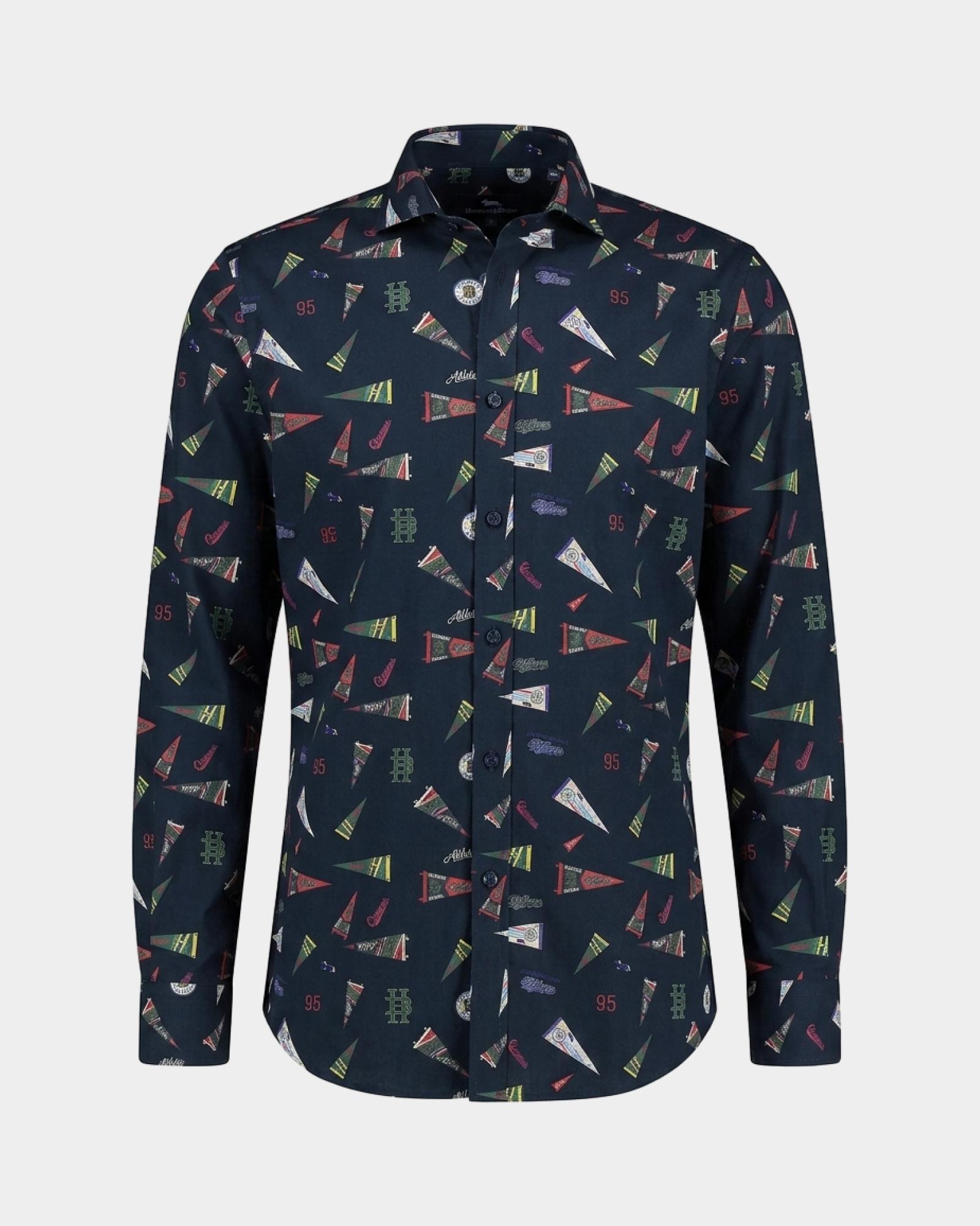 Camicia Uomo popeline stampa bandiera Regular Fit, BLU NAVY, large